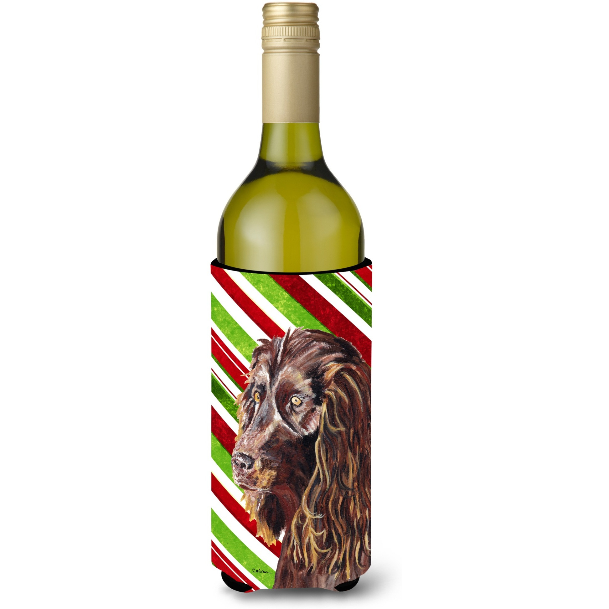 Boykin Spaniel Candy Cane Christmas Wine Bottle Beverage Insulator Beverage Insulator Hugger