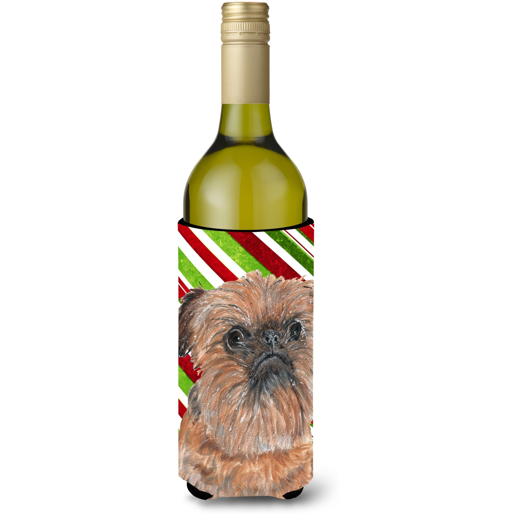 Brussels Griffon Candy Cane Christmas Wine Bottle Beverage Insulator Beverage Insulator Hugger