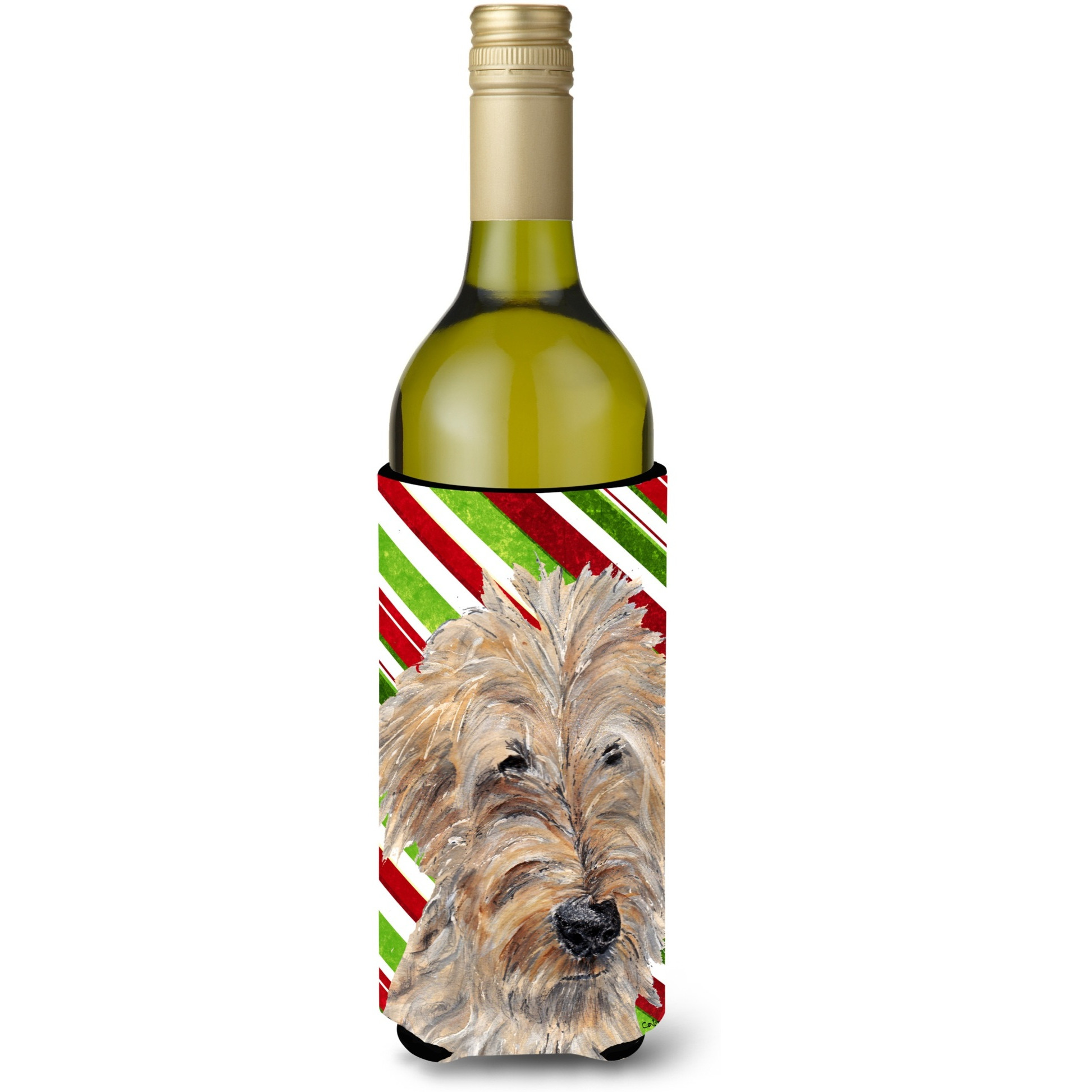 Goldendoodle Candy Cane Christmas Wine Bottle Beverage Insulator Beverage Insulator Hugger