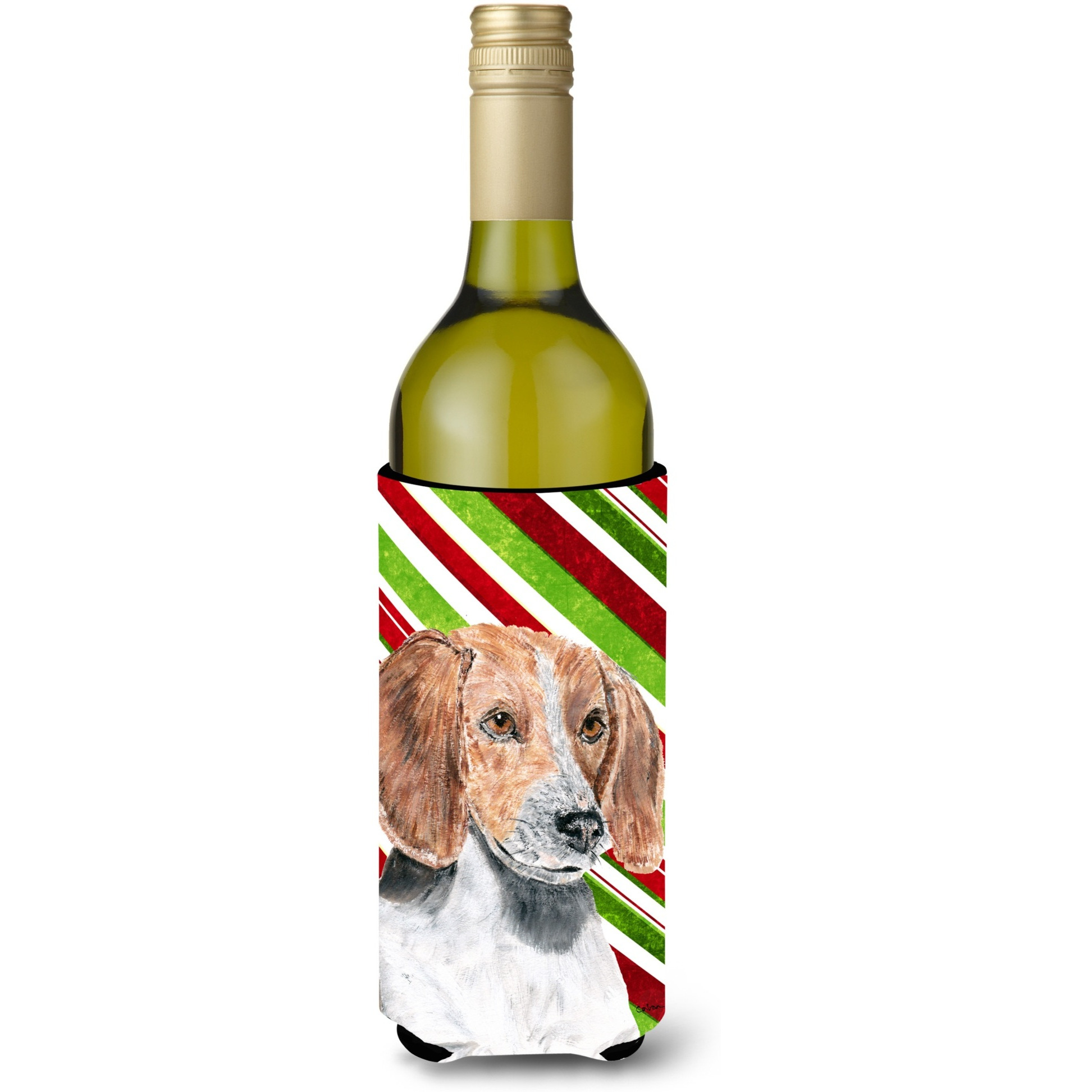 English Foxhound Candy Cane Christmas Wine Bottle Beverage Insulator Beverage Insulator Hugger