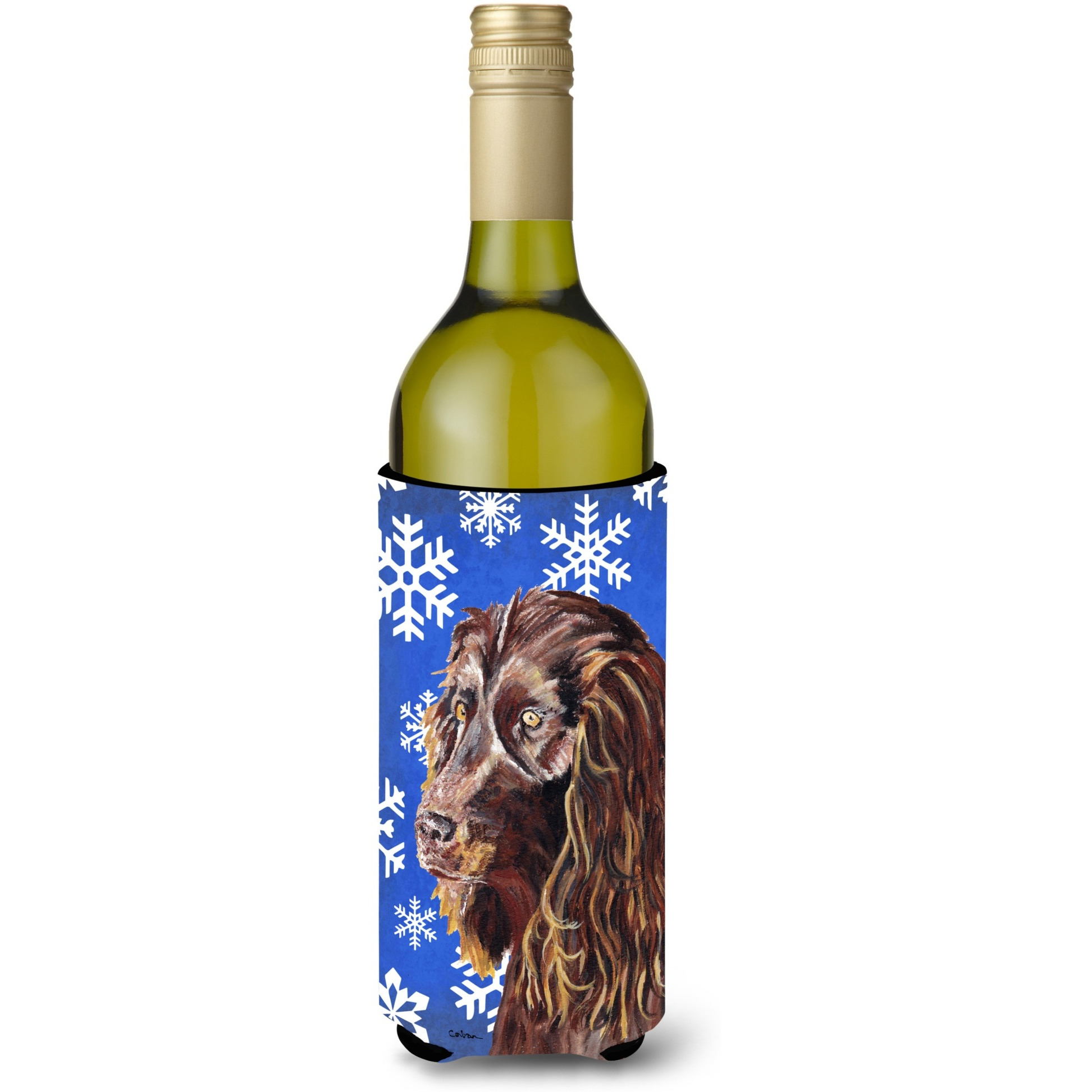 Boykin Spaniel Blue Snowflake Winter Wine Bottle Beverage Insulator Beverage Insulator Hugger