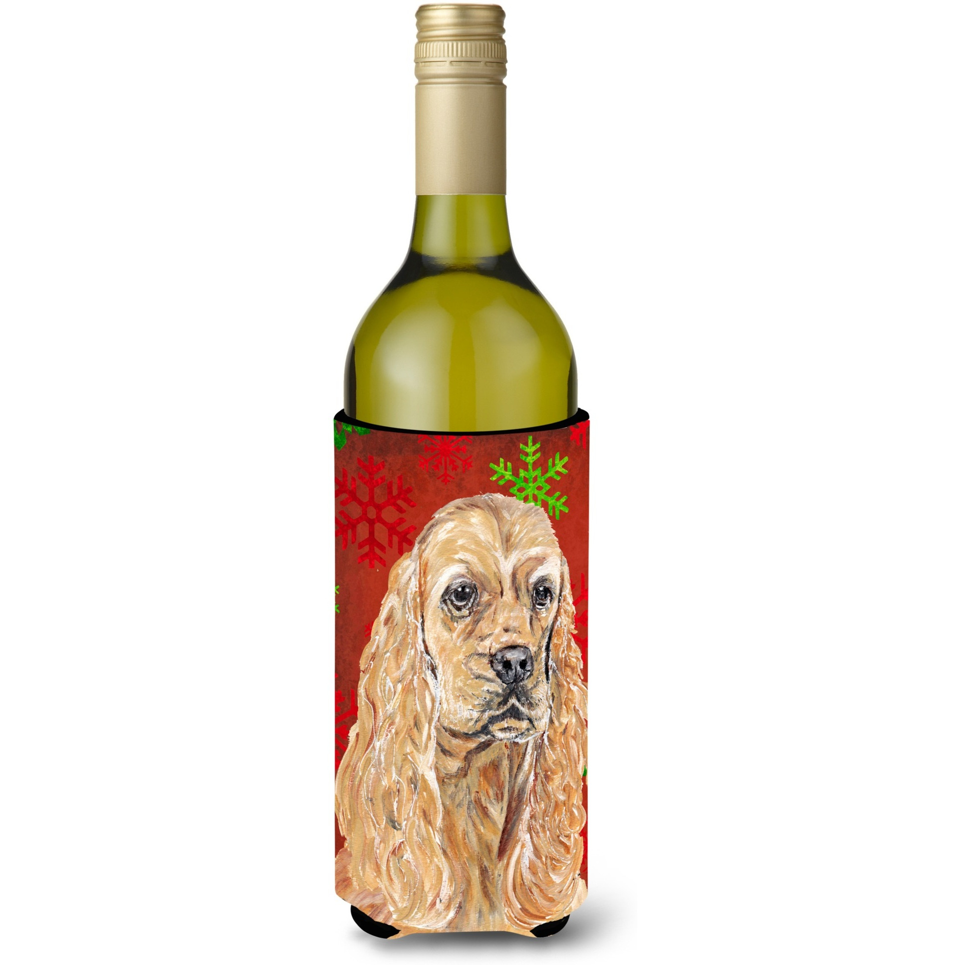 Cocker Spaniel Red Snowflake Christmas Wine Bottle Beverage Insulator Beverage Insulator Hugger