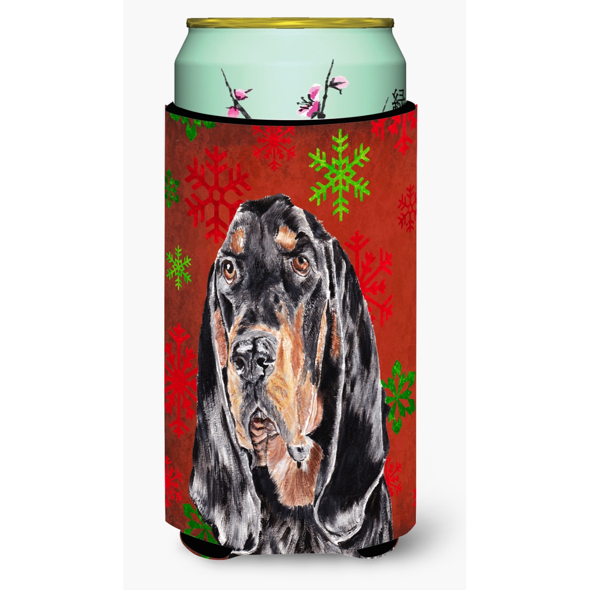 Coonhound Red Snowflake Christmas Tall Boy Beverage Insulator Beverage Insulator Hugger