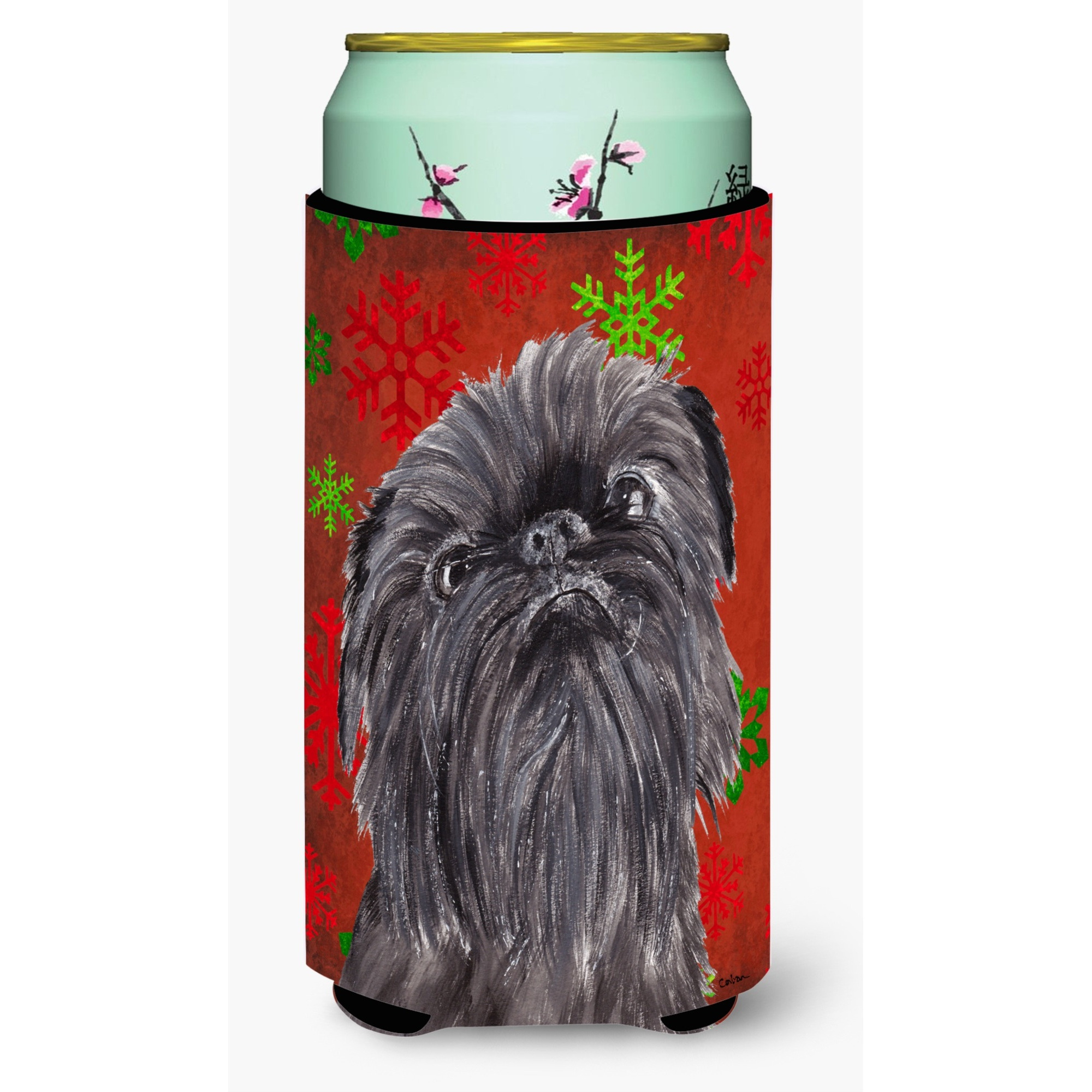 Brussels Griffon Red Snowflake Christmas Tall Boy Beverage Insulator Beverage Insulator Hugger
