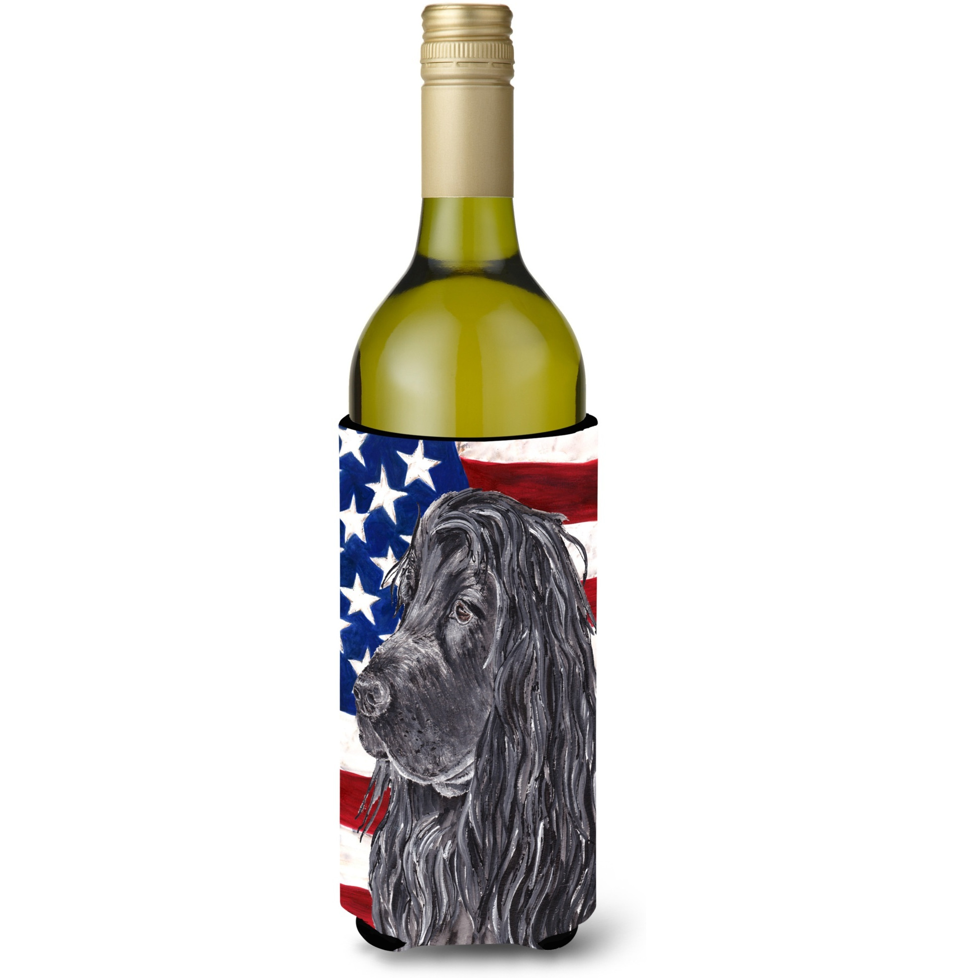 Cocker Spaniel Black USA American Flag Wine Bottle Beverage Insulator Beverage Insulator Hugger
