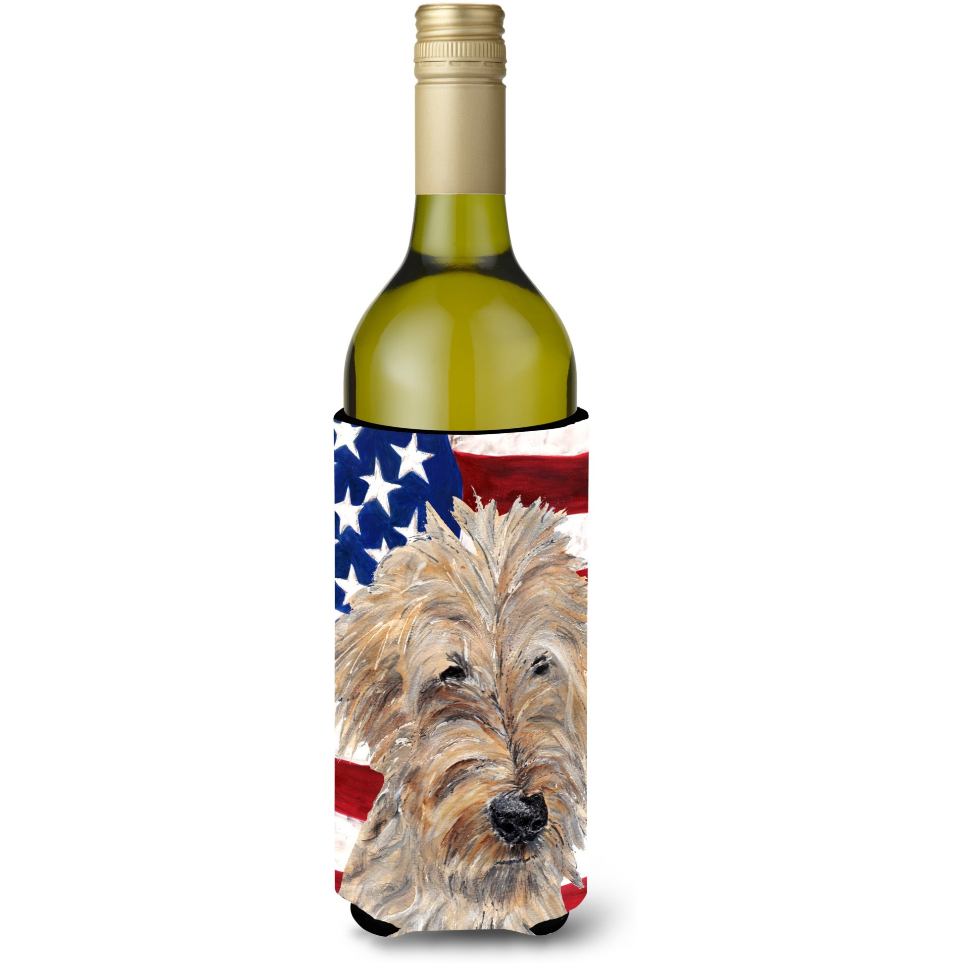 Goldendoodle USA American Flag Wine Bottle Beverage Insulator Beverage Insulator Hugger