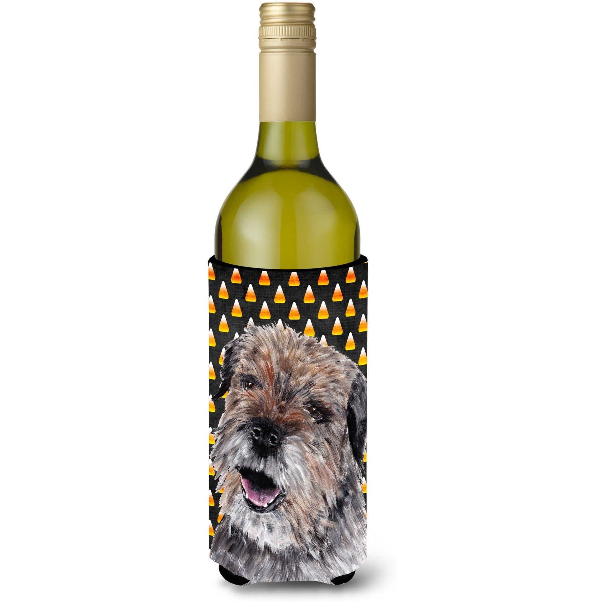 Border Terrier Halloween Candy Corn Wine Bottle Beverage Insulator Beverage Insulator Hugger