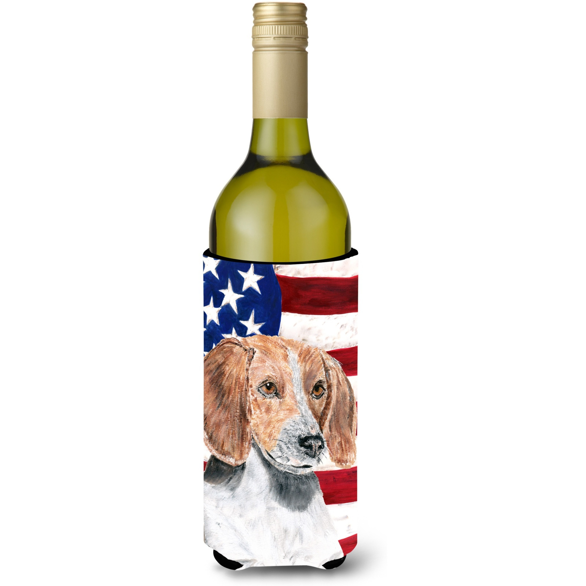 English Foxhound USA American Flag Wine Bottle Beverage Insulator Beverage Insulator Hugger