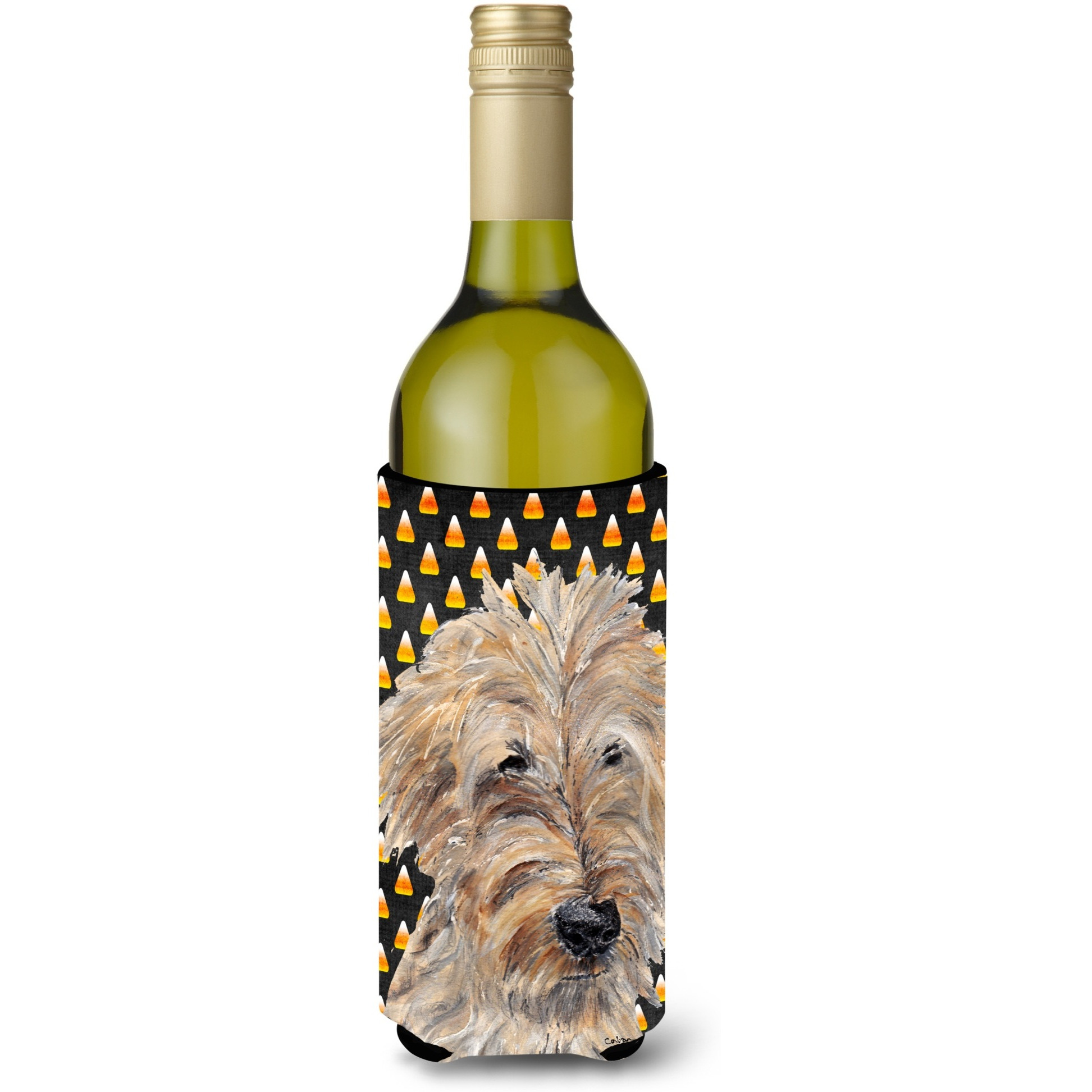 Goldendoodle Halloween Candy Corn Wine Bottle Beverage Insulator Beverage Insulator Hugger