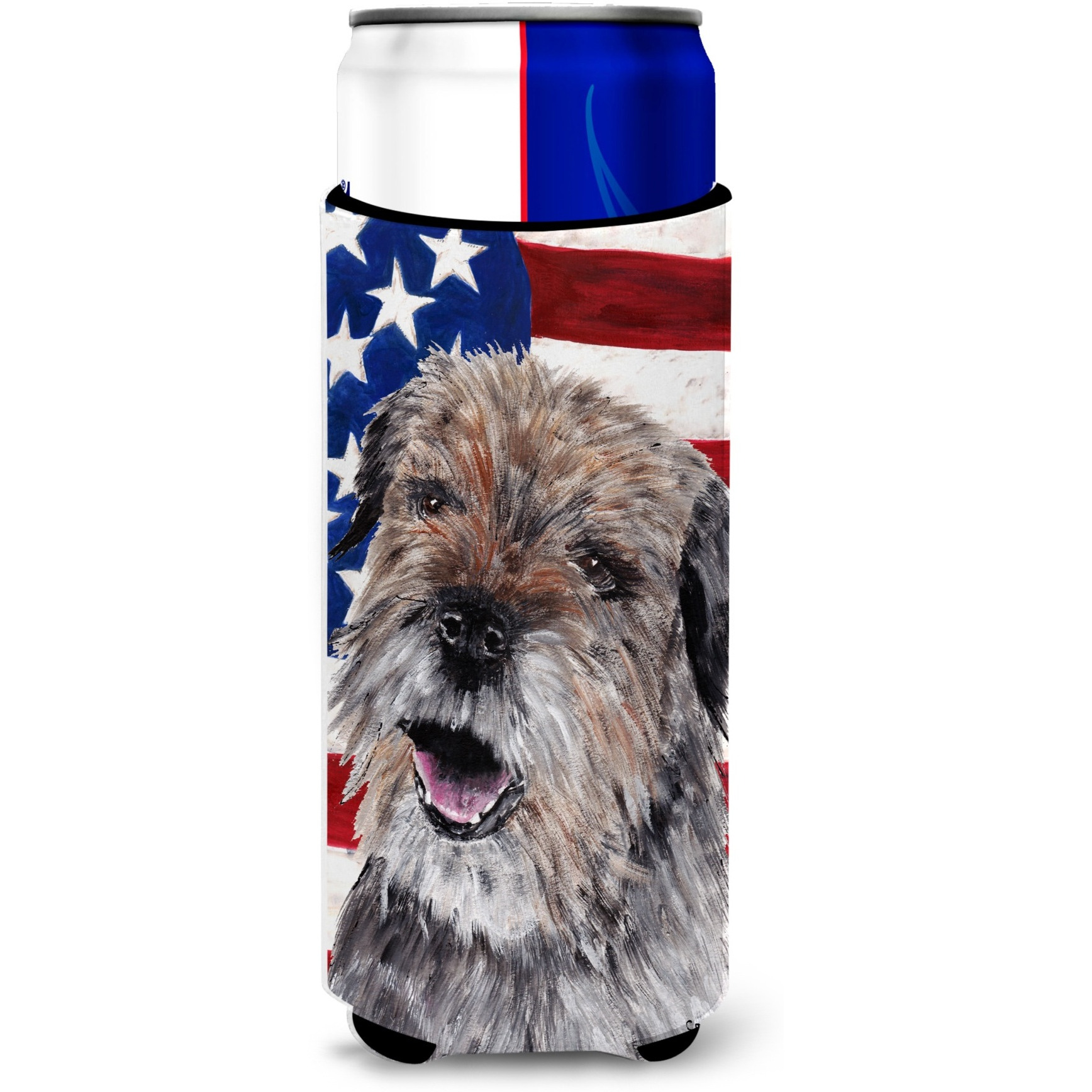 Border Terrier Mix USA American Flag Ultra Beverage Insulators for slim cans
