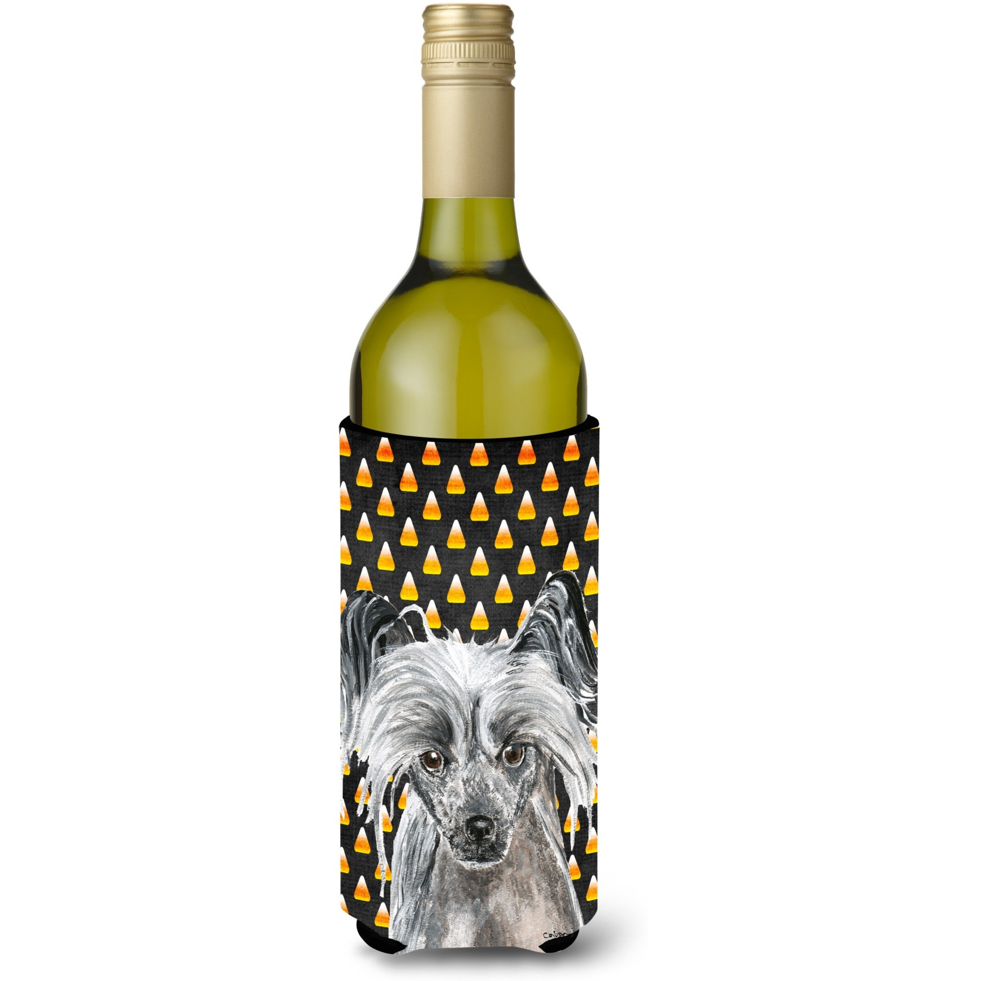 Chinese Crested Halloween Candy Corn Wine Bottle Beverage Insulator Beverage Insulator Hugger