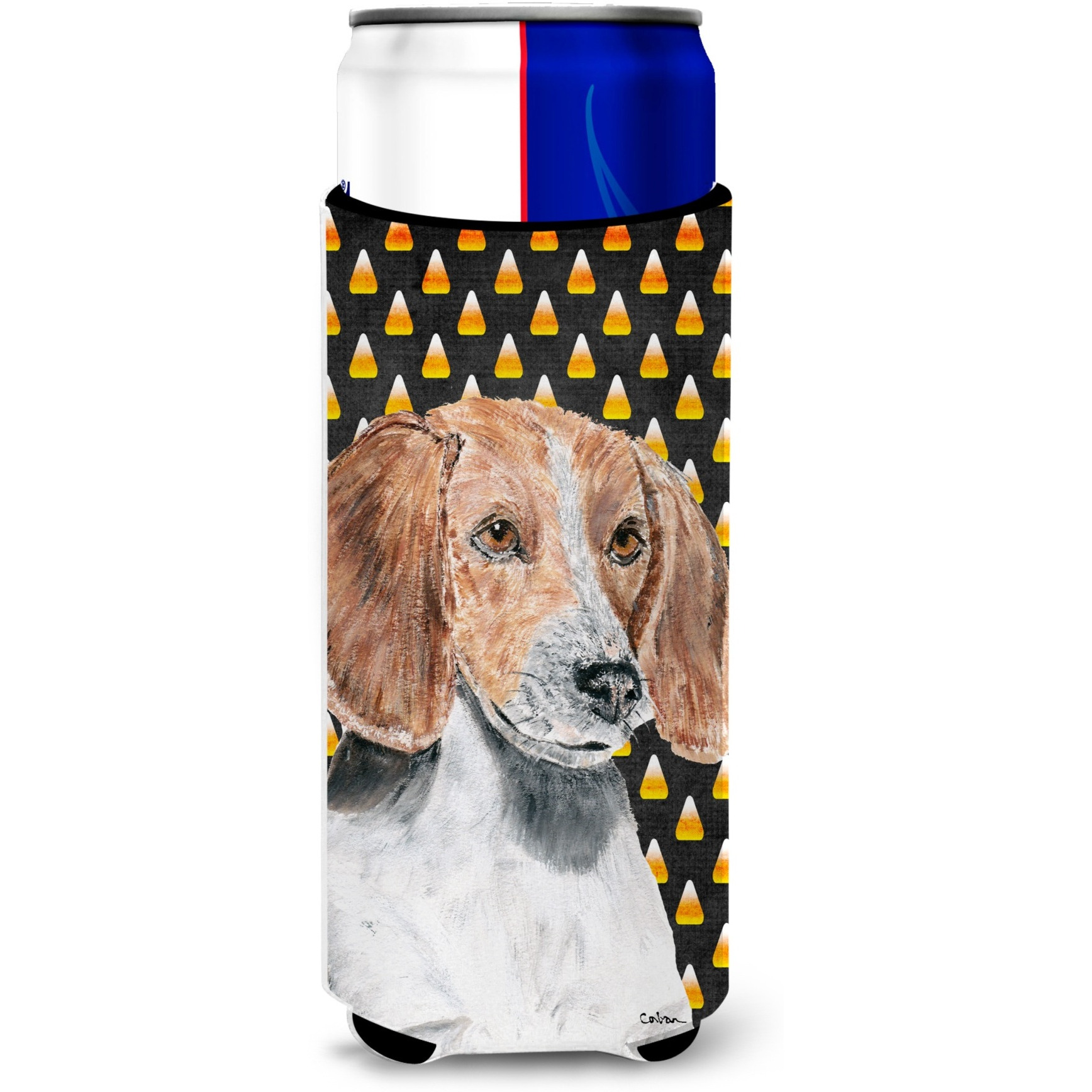 English Foxhound Halloween Candy Corn Ultra Beverage Insulators for slim cans