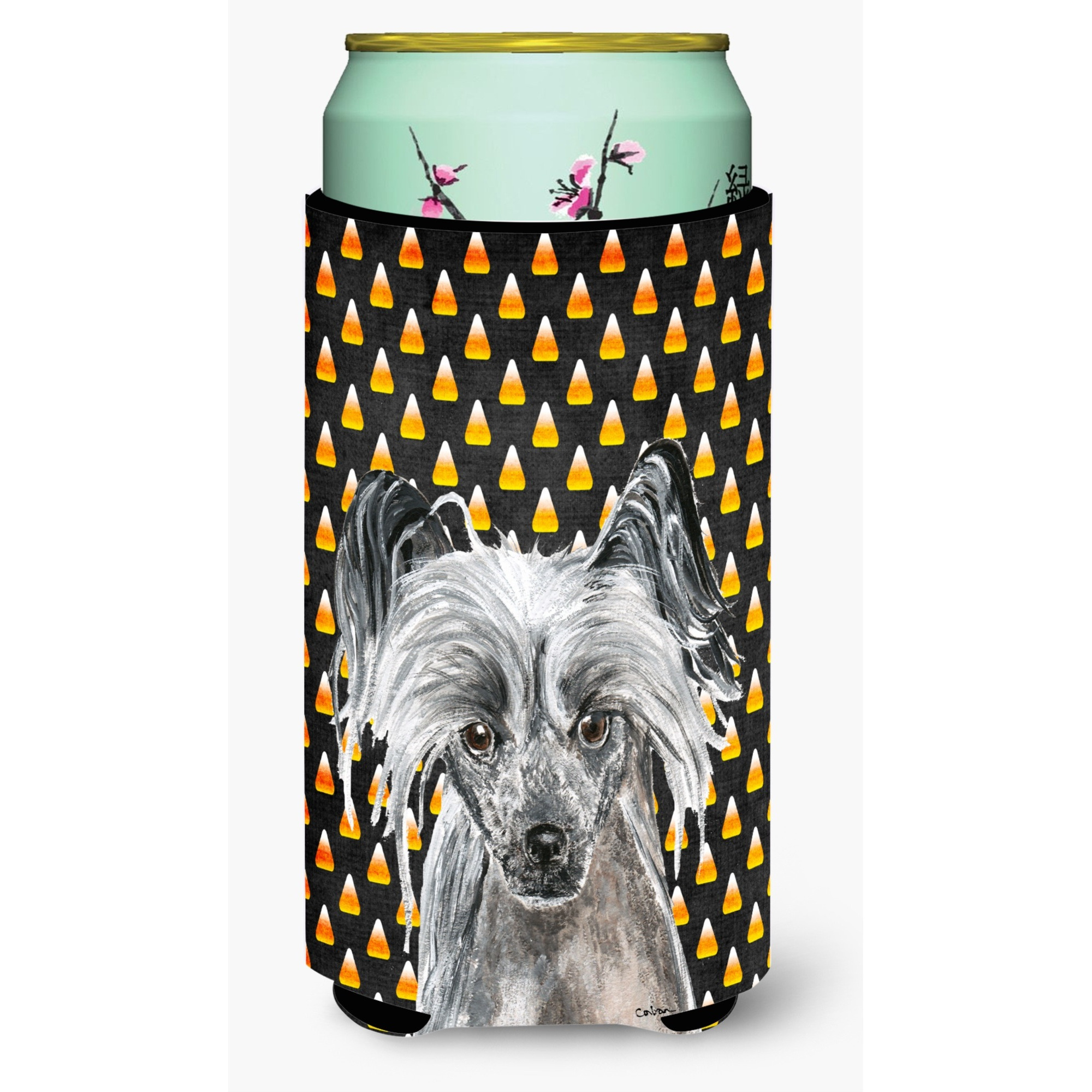 Chinese Crested Halloween Candy Corn Tall Boy Beverage Insulator Beverage Insulator Hugger