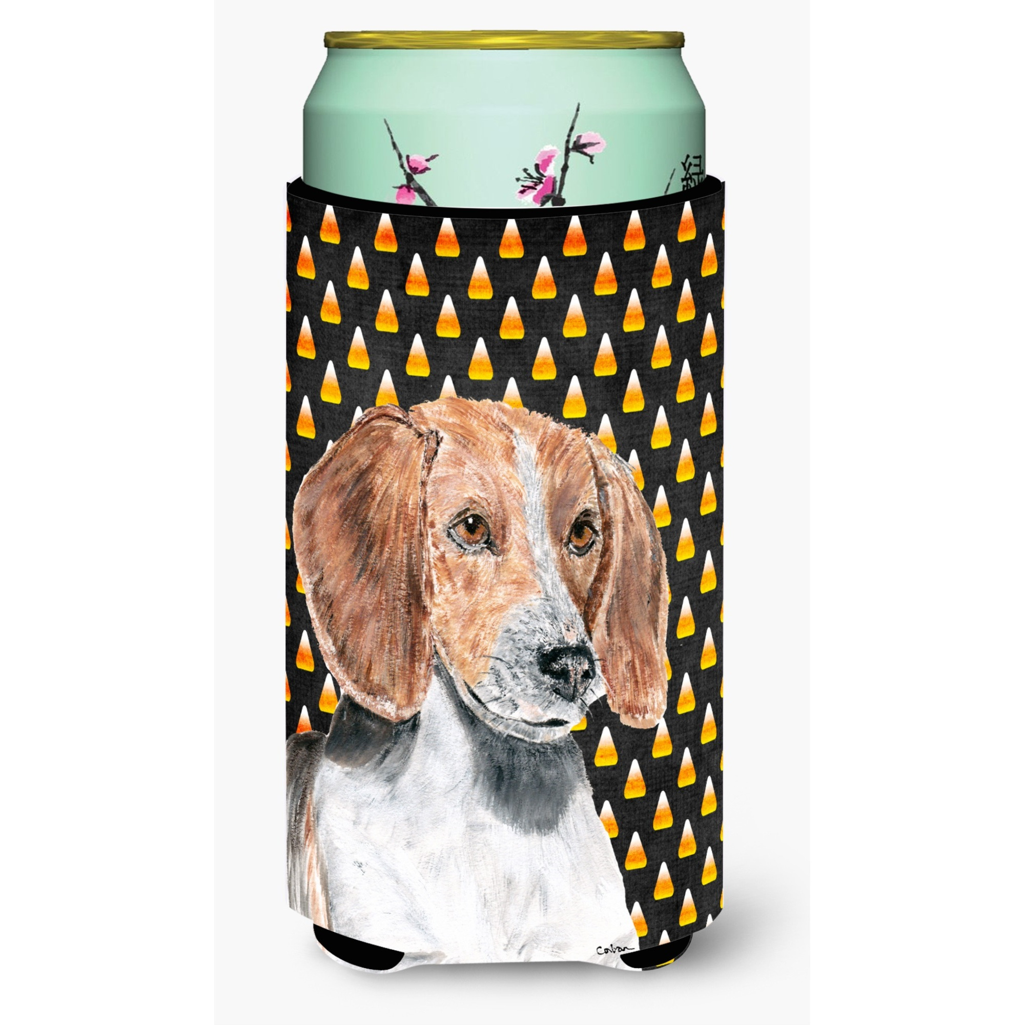 English Foxhound Halloween Candy Corn Tall Boy Beverage Insulator Beverage Insulator Hugger