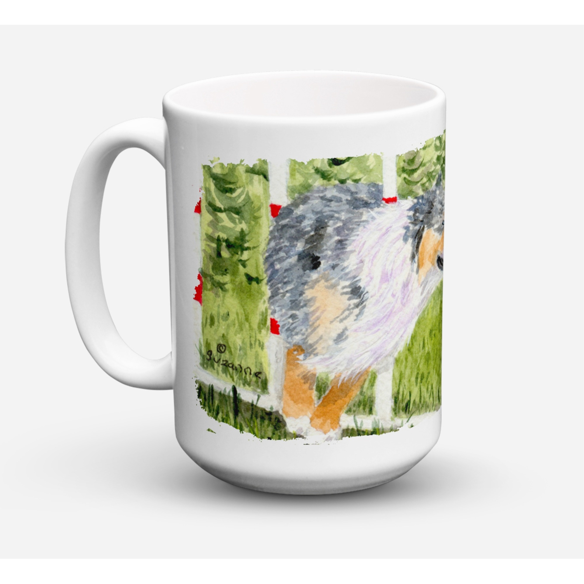 &quotCaroline's Treasures SS8885CM15 Australian Shepherd Microwavable Ceramic Coffee Mug, 15 oz, Multicolor"