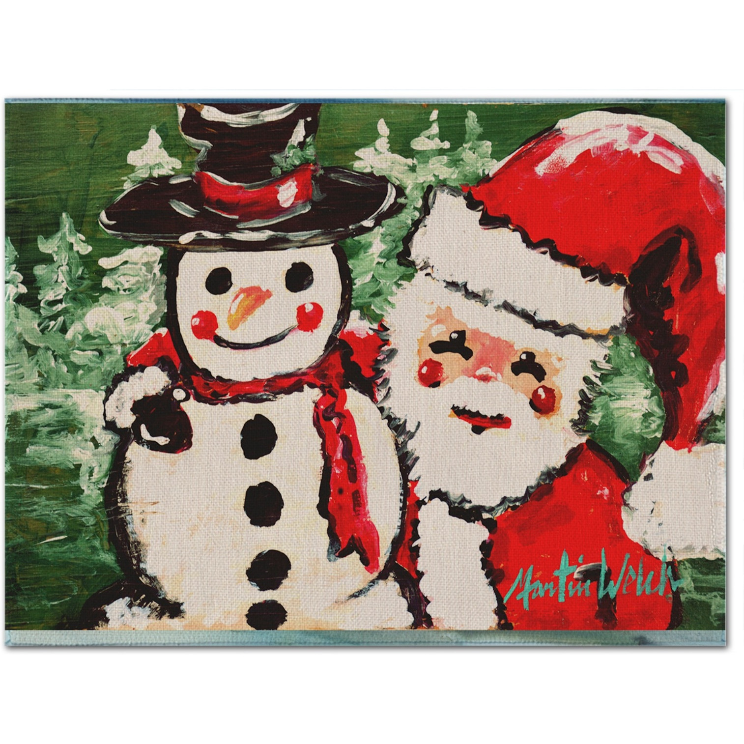 &quotCaroline's Treasures MW1167PLMT Friends Snowman And Santa Claus Fabric Placemat, Multicolor"