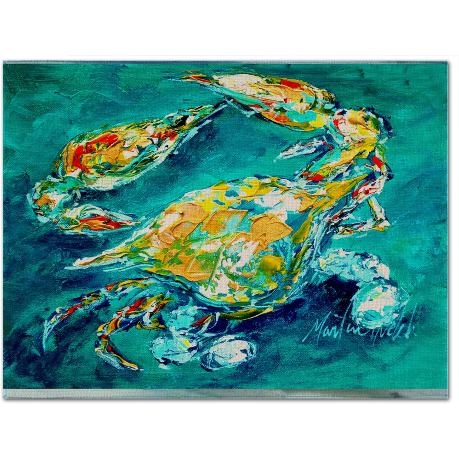 &quotCaroline's Treasures MW1162PLMT By Chance Crab In Aqua Blue Fabric Placemat, Multicolor"