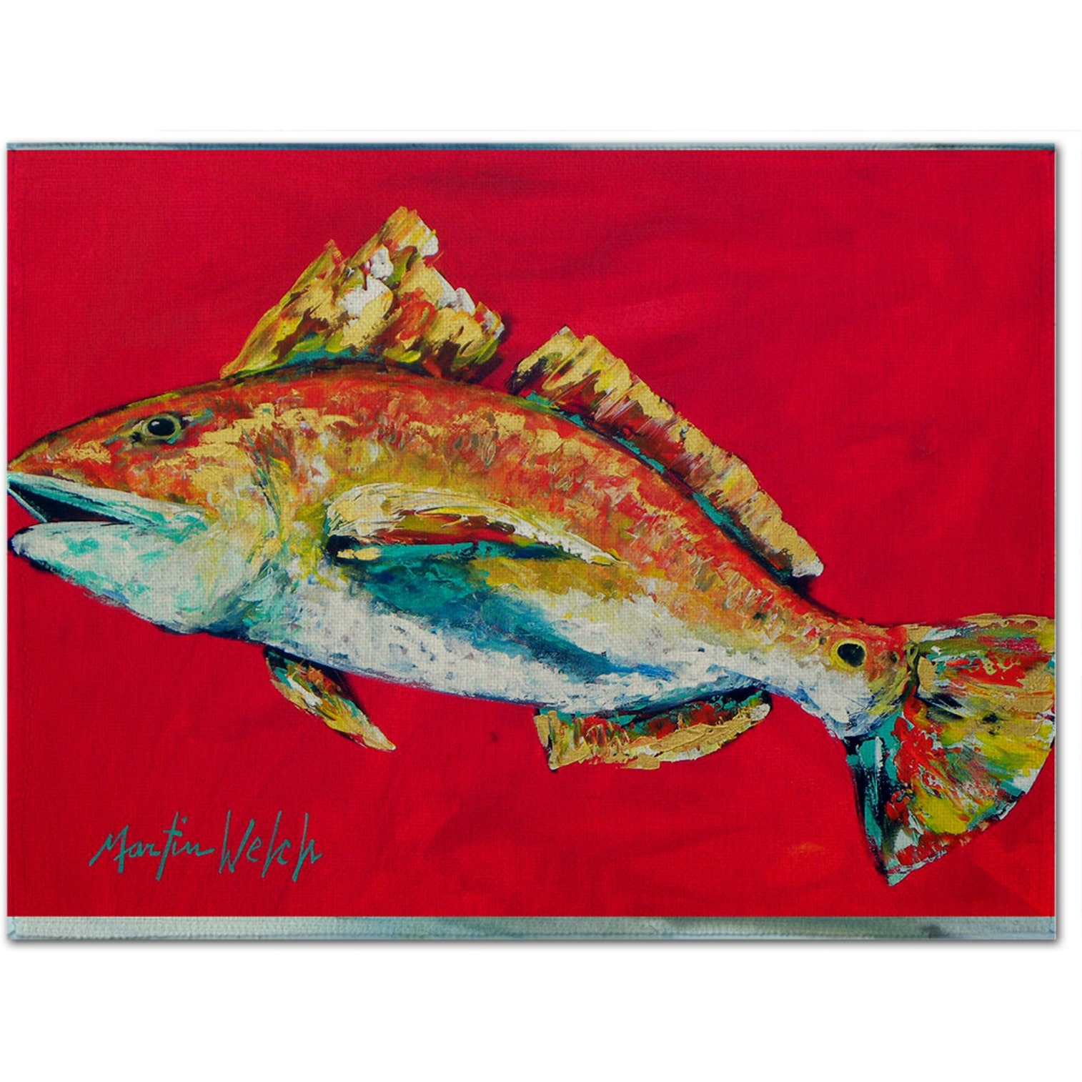 &quotCaroline's Treasures MW1103PLMT Fish-Red Fish Woo Hoo Fabric Placemat, Multicolor"