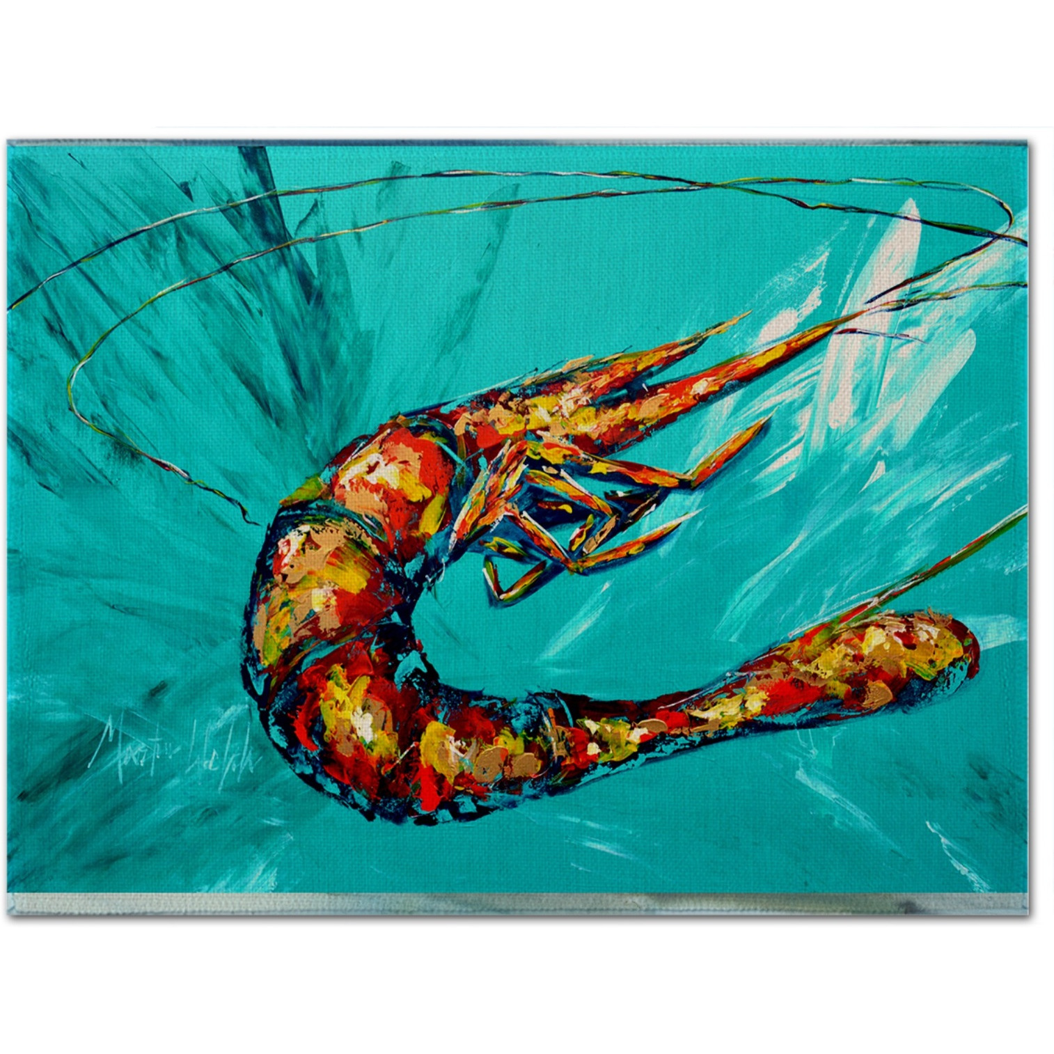 &quotCaroline's Treasures MW1100PLMT Shrimp Teal Fabric Placemat, Multicolor"