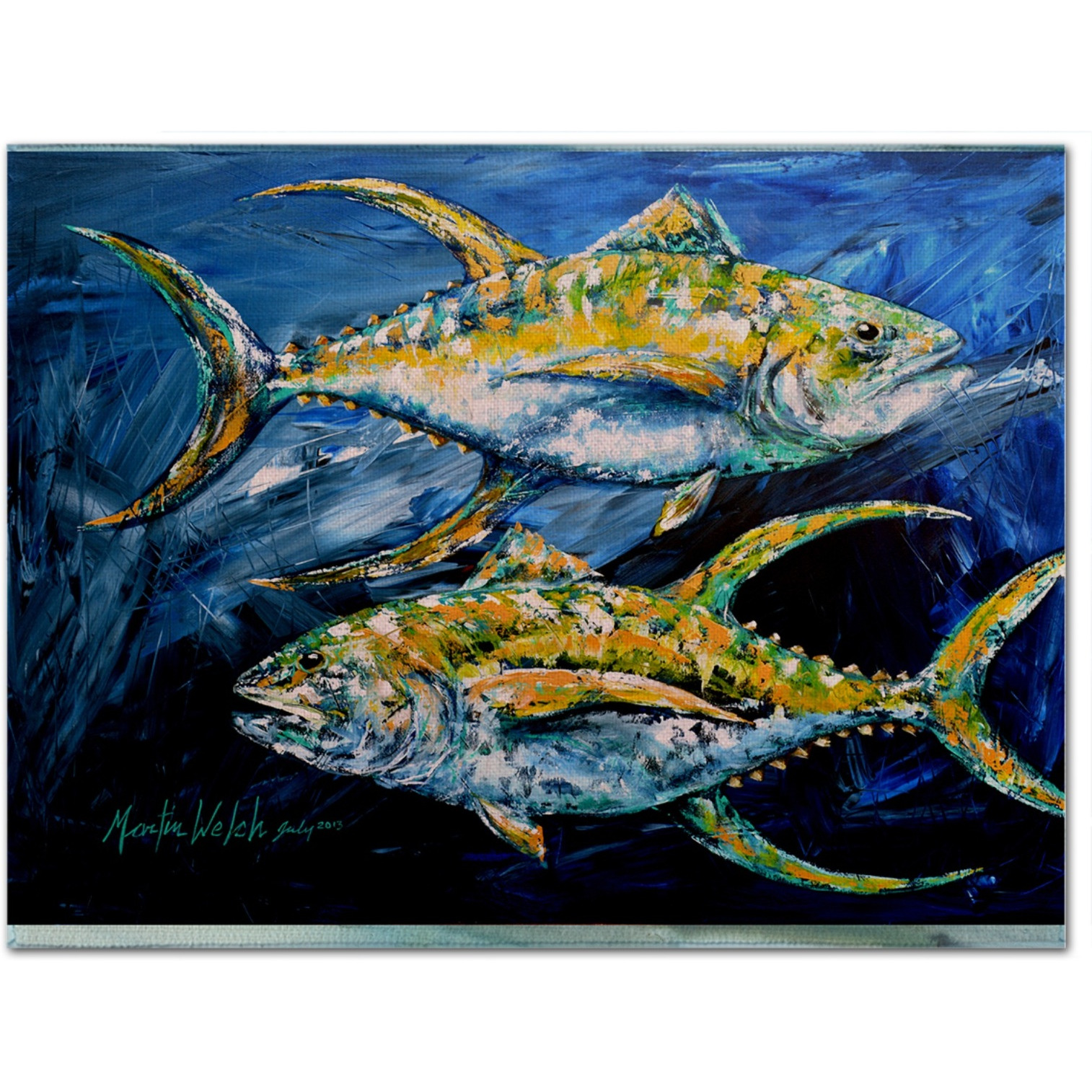 &quotCaroline's Treasures MW1125PLMT Fish-Tuna Tuna Blue Fabric Placemat, Multicolor"