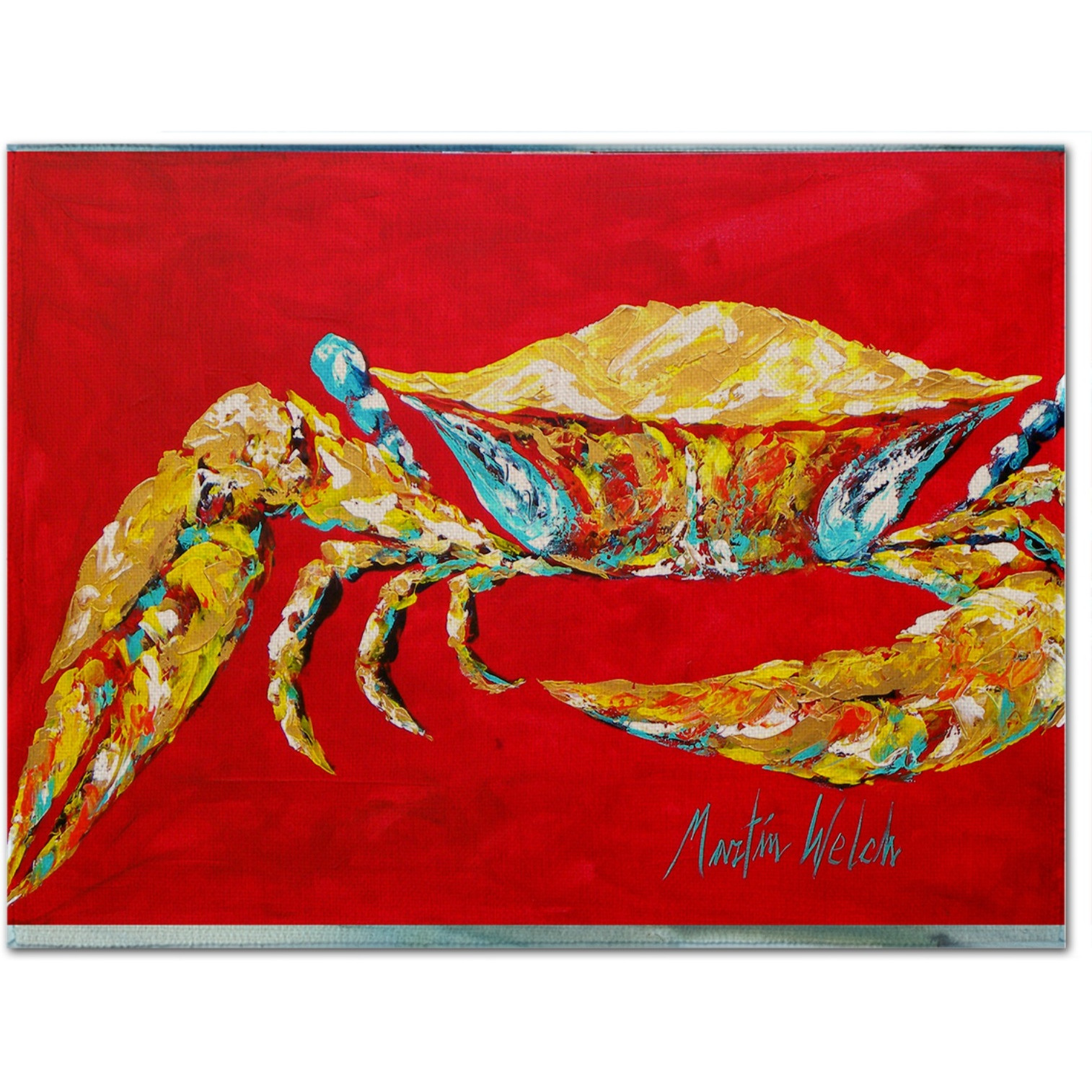 &quotCaroline's Treasures MW1116PLMT Crab Blue On Red Sr Fabric Placemat, Multicolor"