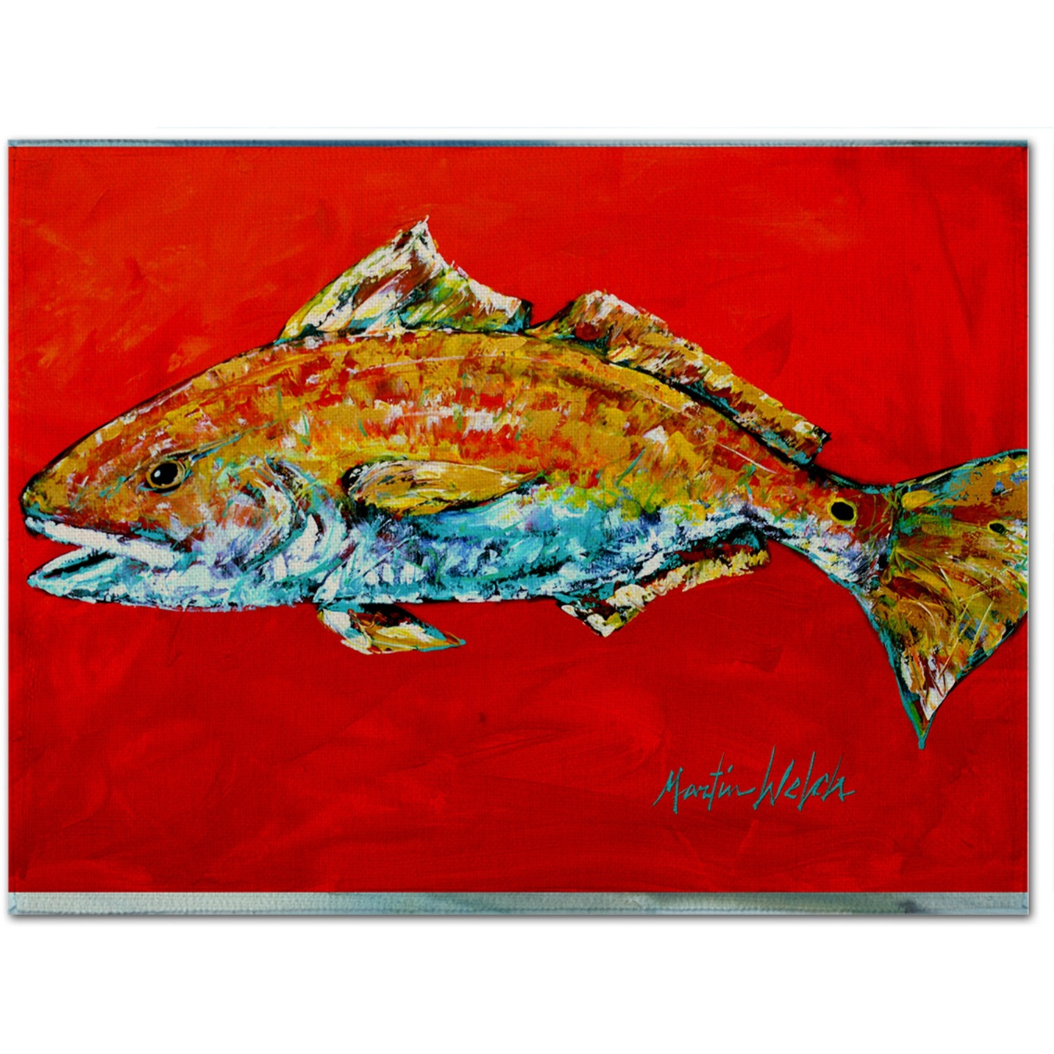 &quotCaroline's Treasures MW1111PLMT Fish-Red Fish Red Head Fabric Placemat, Multicolor"