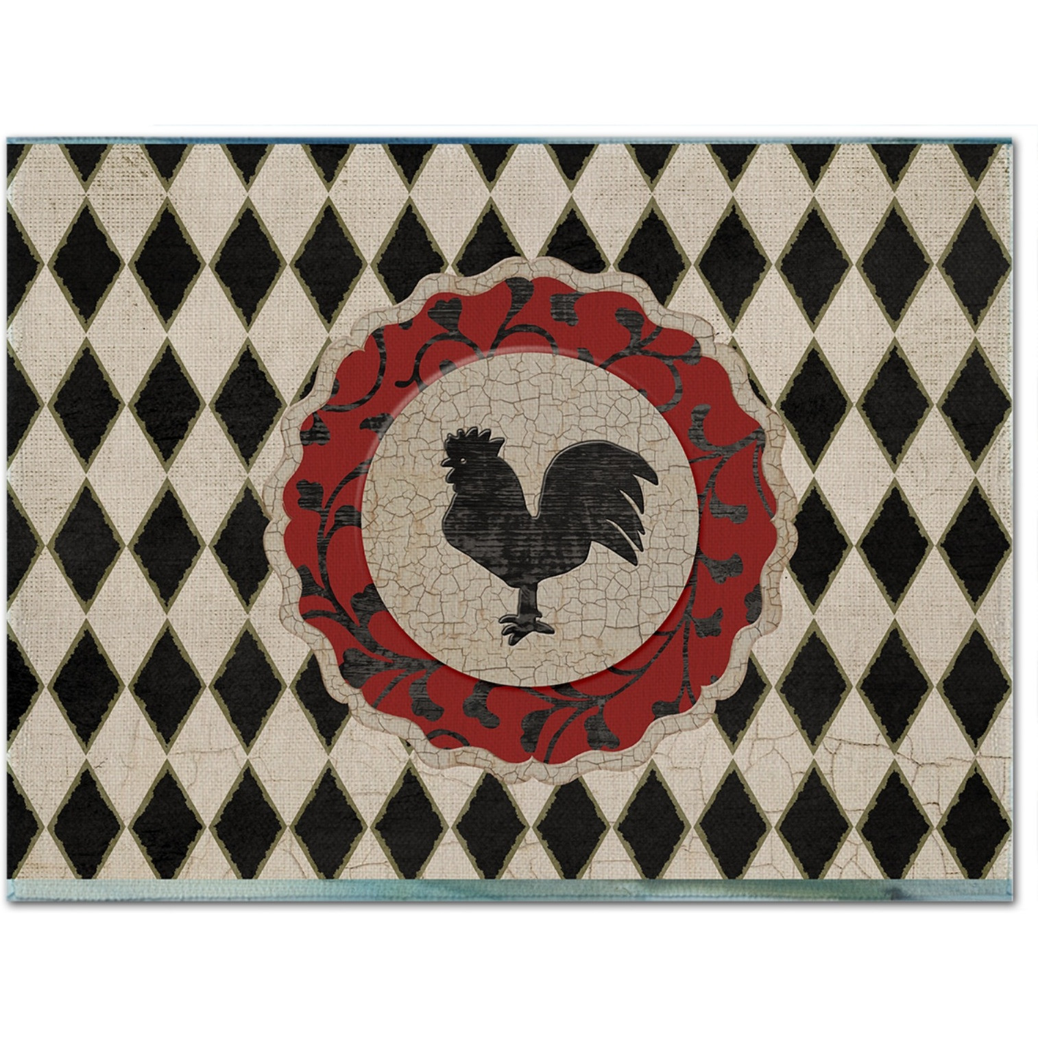 &quotCaroline's Treasures SB3086PLMT Rooster Harlequin Black And White Fabric Placemat, Multicolor"