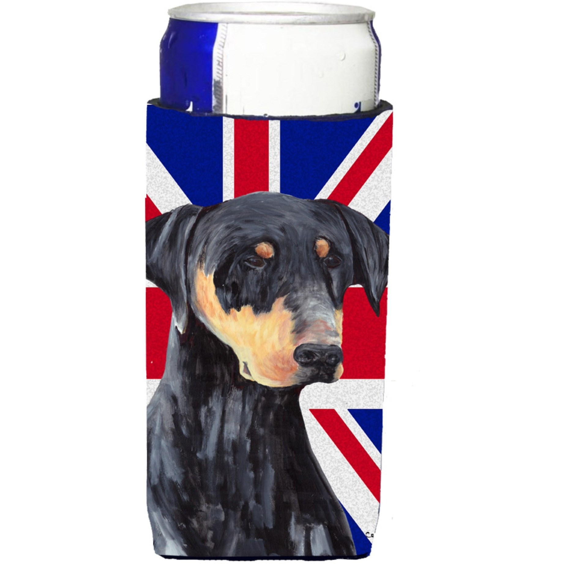Doberman with English Union Jack British Flag Ultra Beverage Insulators for slim cans SC9834MUK