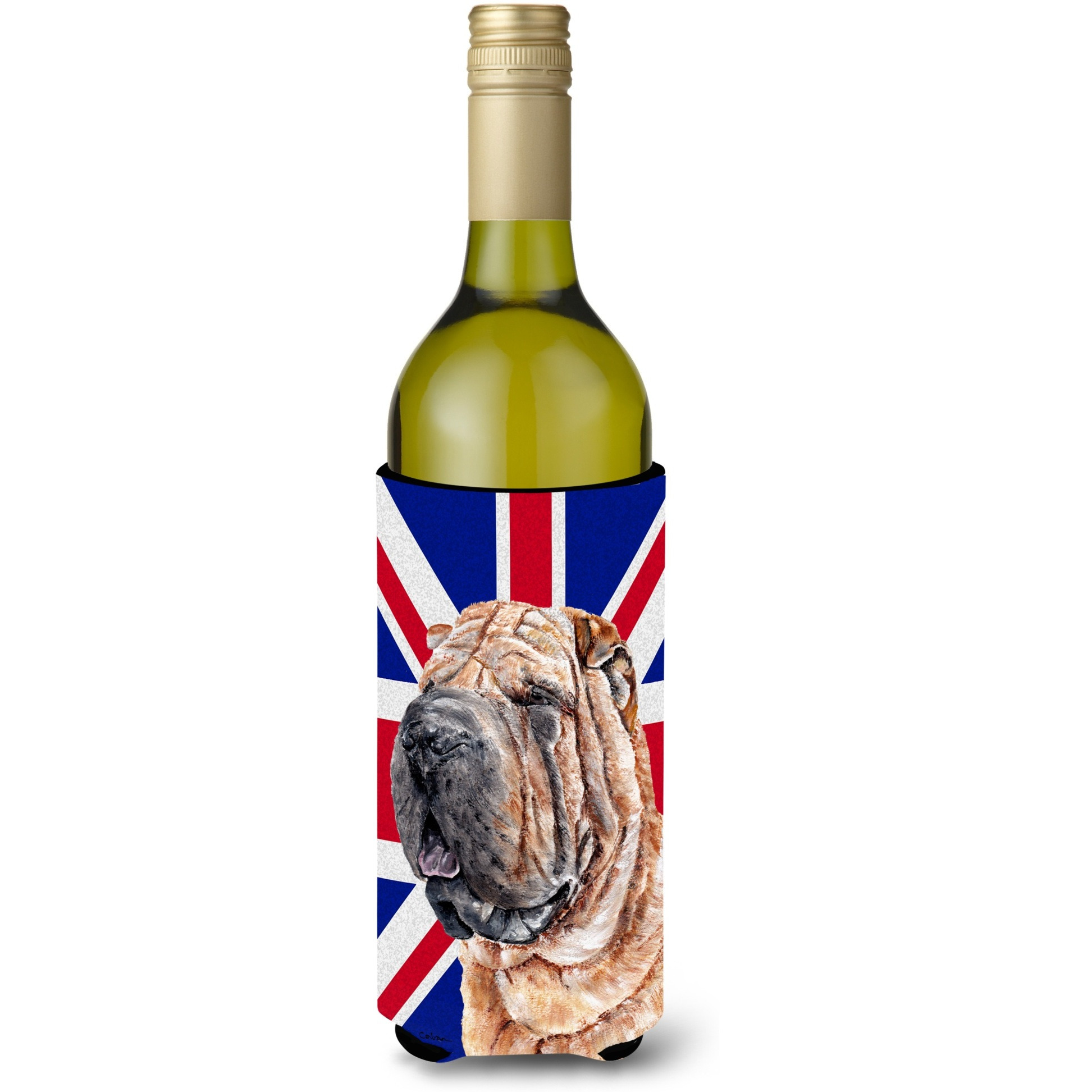 Shar Pei with English Union Jack British Flag Wine Bottle Beverage Insulator Hugger SC9892LITERK