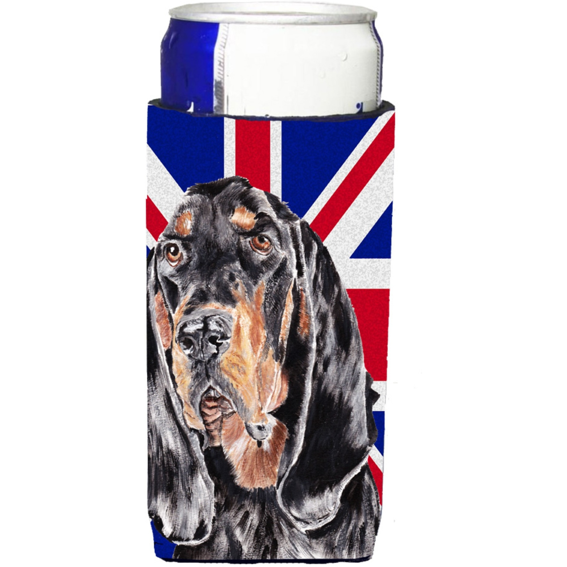 Black and Tan Coonhound with Engish Union Jack British Flag Ultra Beverage Insulators for slim cans SC9869MUK