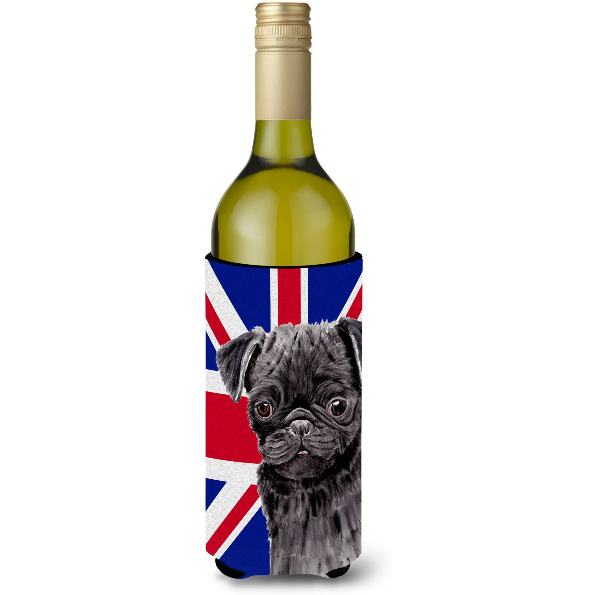 Pug with English Union Jack British Flag Wine Bottle Beverage Insulator Hugger SC9823LITERK
