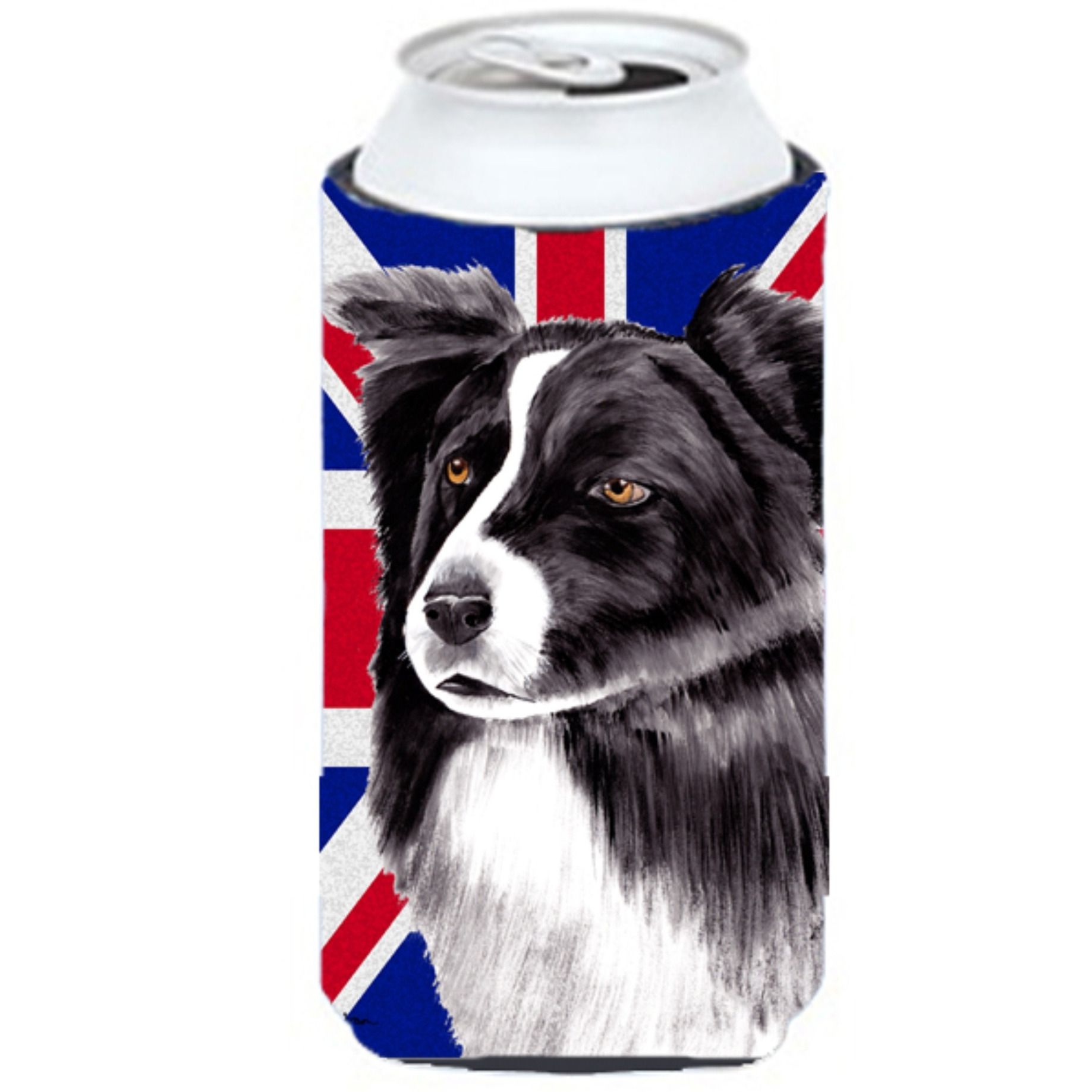 Border Collie with English Union Jack British Flag Tall Boy Beverage Insulator Hugger SC9824TBC