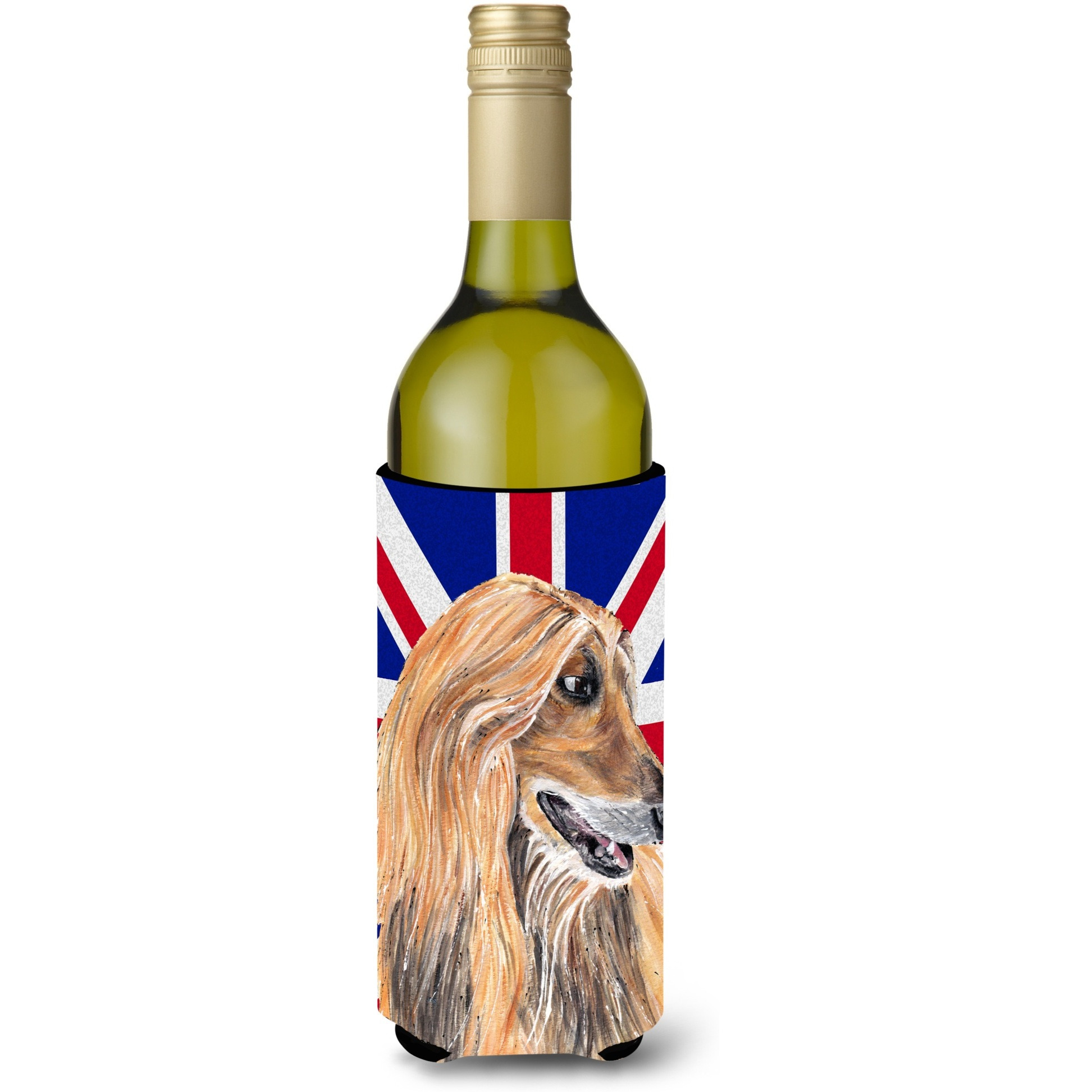Afghan Hound with English Union Jack British Flag Wine Bottle Beverage Insulator Hugger SC9814LITERK