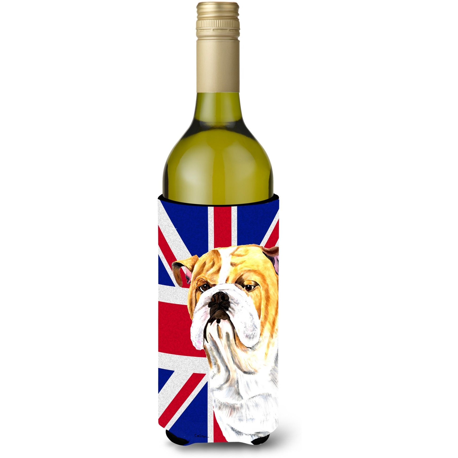 Bulldog English with English Union Jack British Flag Wine Bottle Beverage Insulator Hugger SC9831LITERK