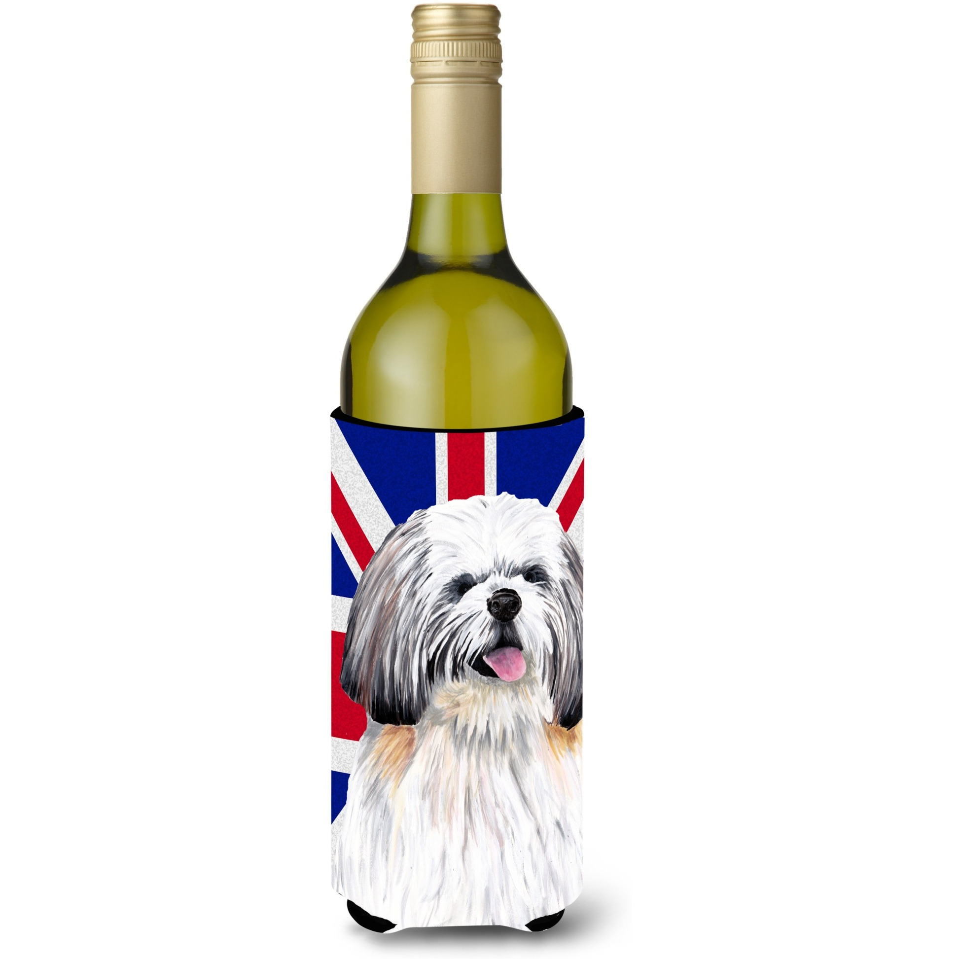 Shih Tzu with English Union Jack British Flag Wine Bottle Beverage Insulator Hugger SC9840LITERK