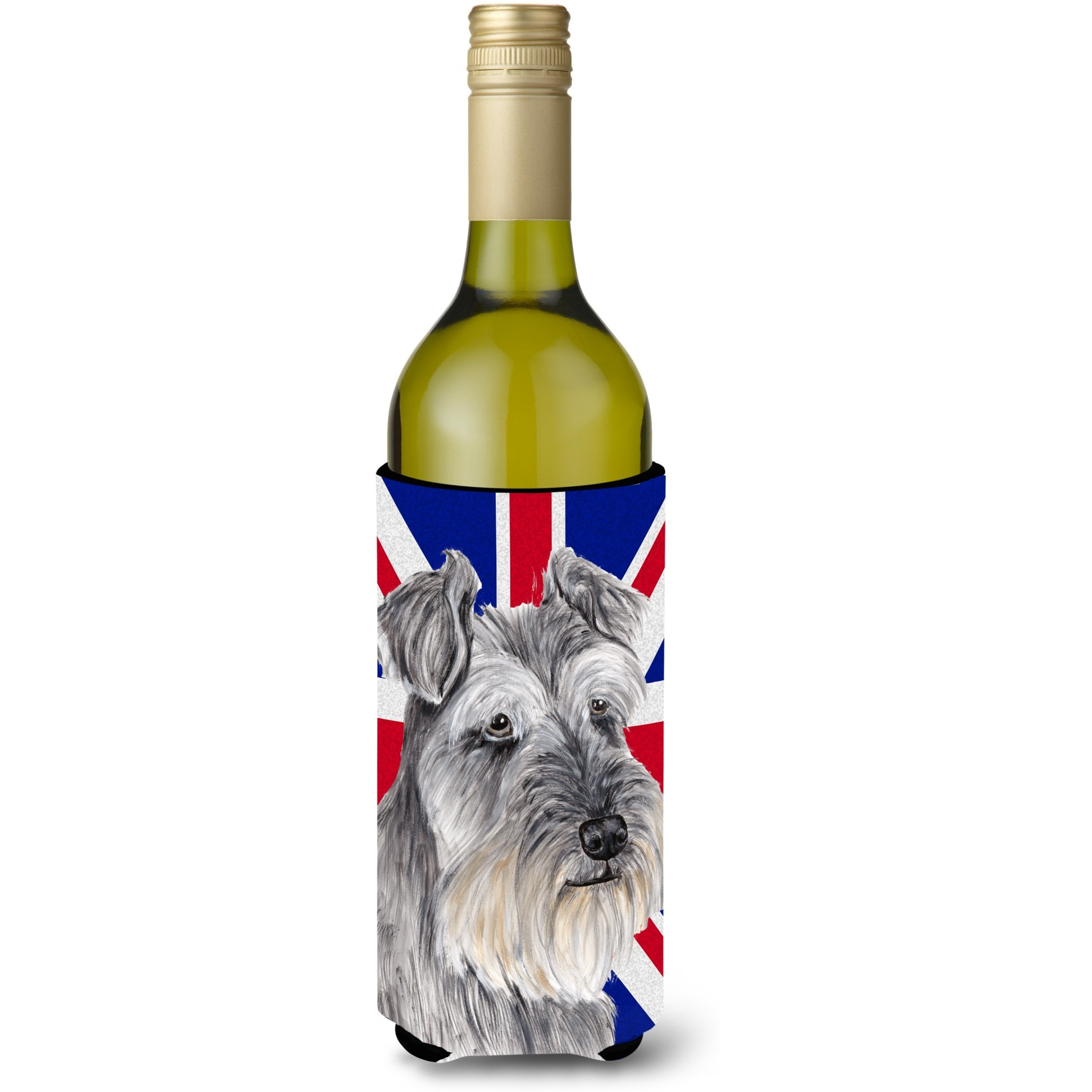 &quotCaroline's Treasures SC9850LITERK Schnauzer with English Union Jack British Flag Wine Bottle Koozie Hugger, 750 mL, Multicolor"