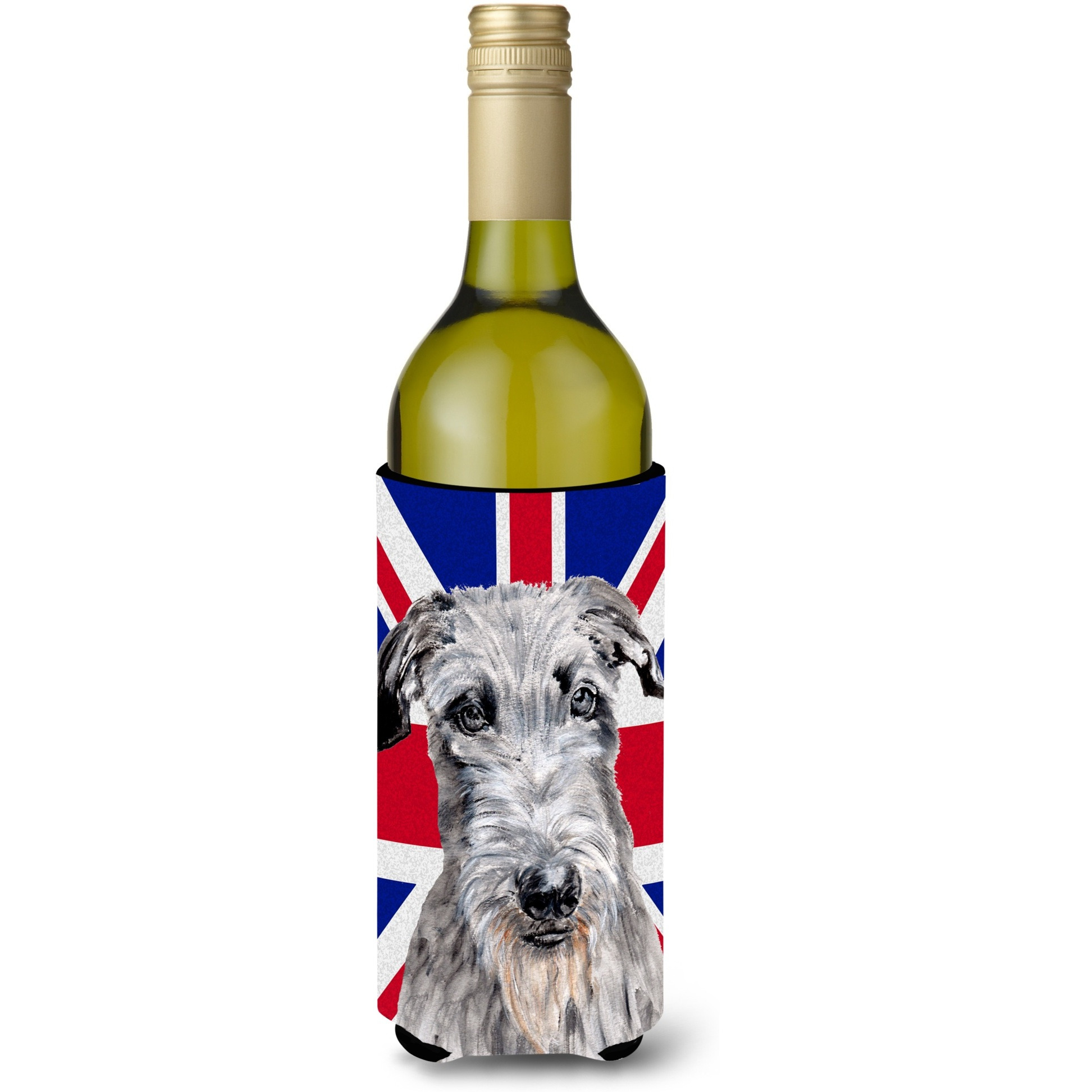 Scottish Deerhound with English Union Jack British Flag Wine Bottle Beverage Insulator Hugger SC9881LITERK