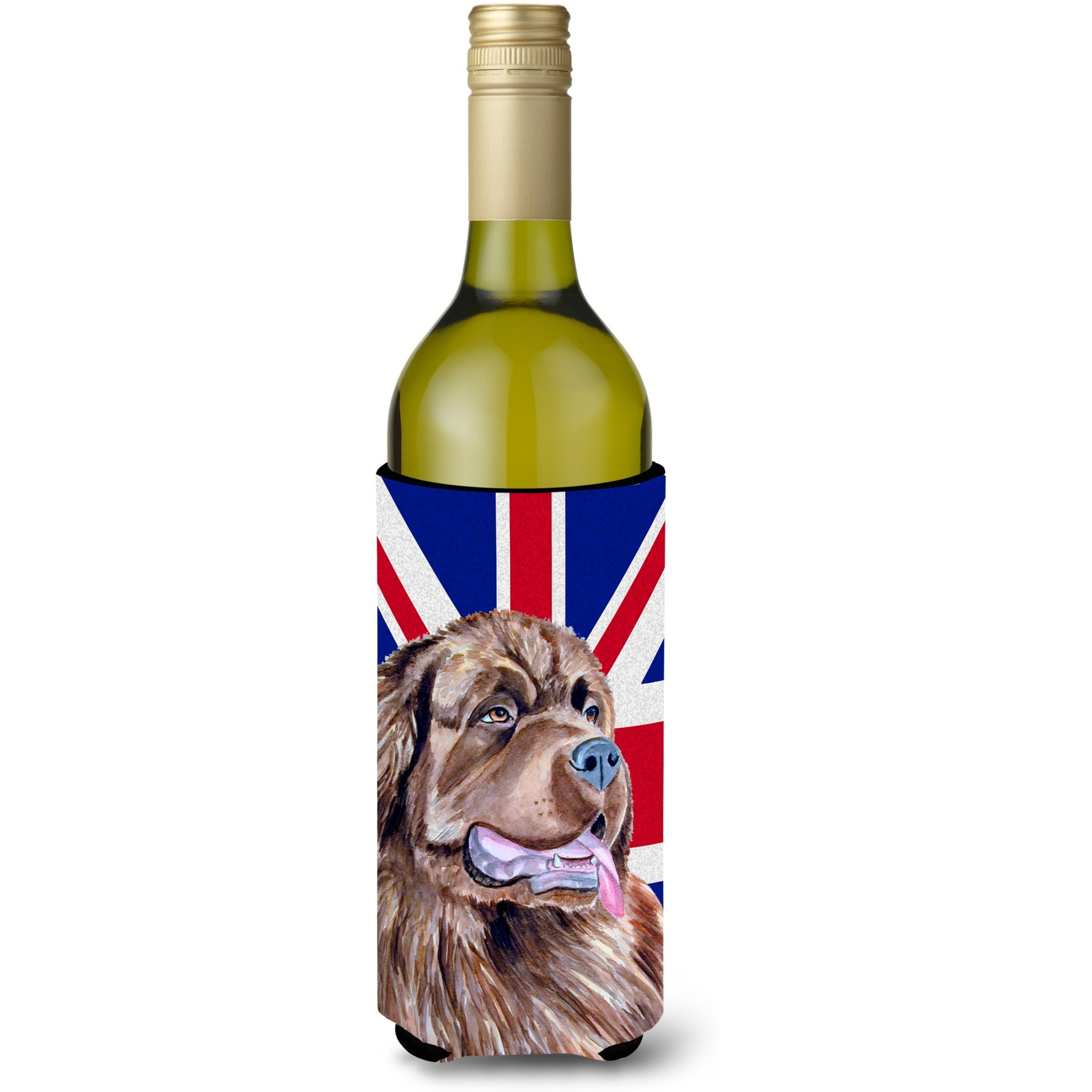 Newfoundland with English Union Jack British Flag Wine Bottle Beverage Insulator Hugger LH9463LITERK