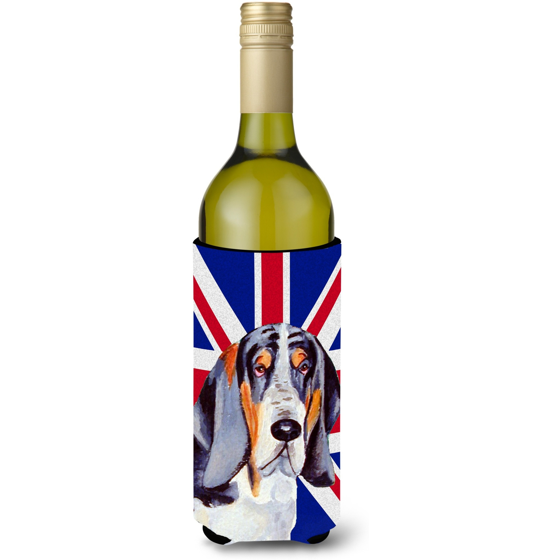 Basset Hound with English Union Jack British Flag Wine Bottle Beverage Insulator Hugger LH9479LITERK