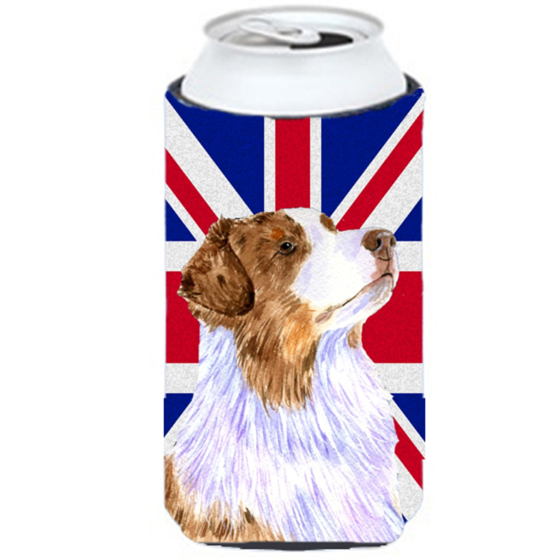 Australian Shepherd with English Union Jack British Flag Tall Boy Beverage Insulator Hugger LH9470TBC
