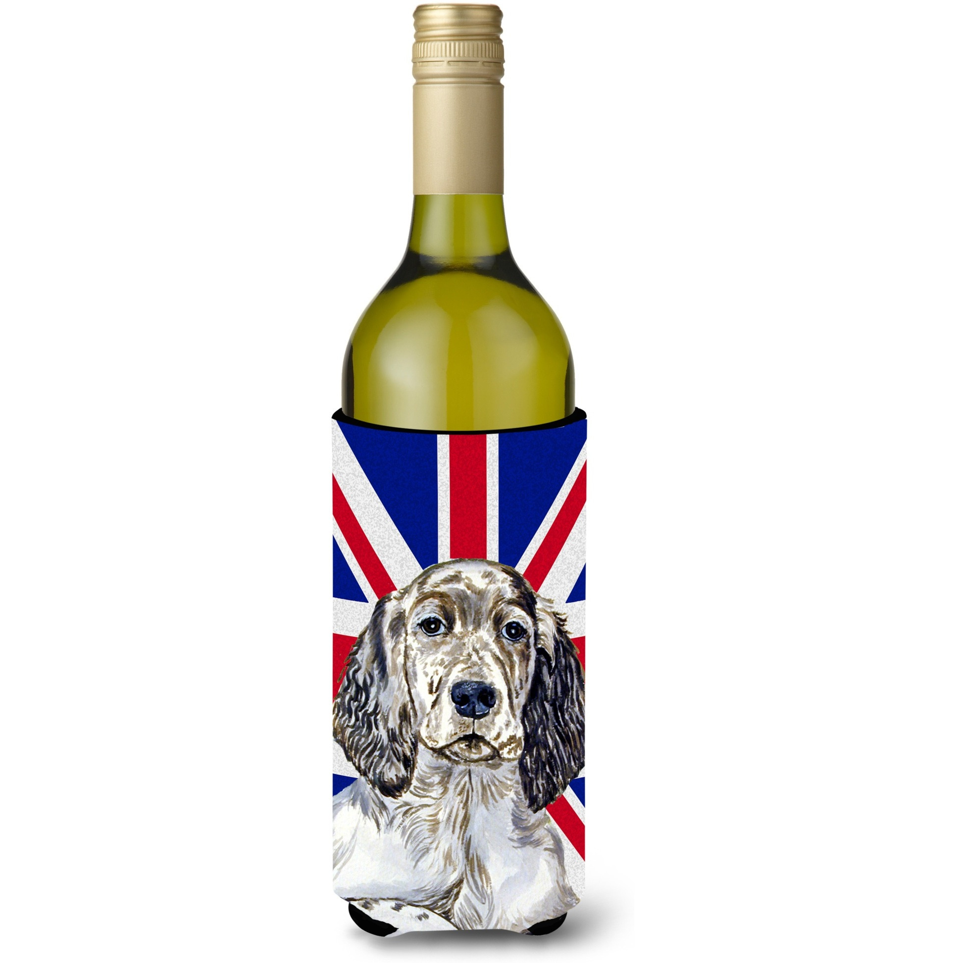 English Setter with English Union Jack British Flag Wine Bottle Beverage Insulator Hugger LH9474LITERK