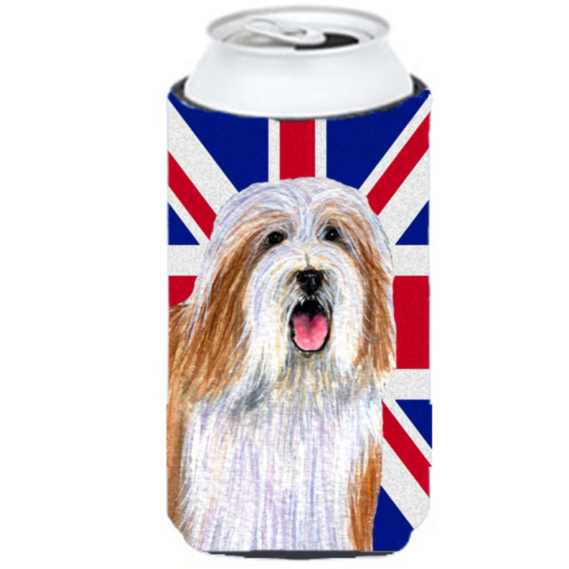 Bearded Collie with English Union Jack British Flag Tall Boy Beverage Insulator Hugger LH9482TBC