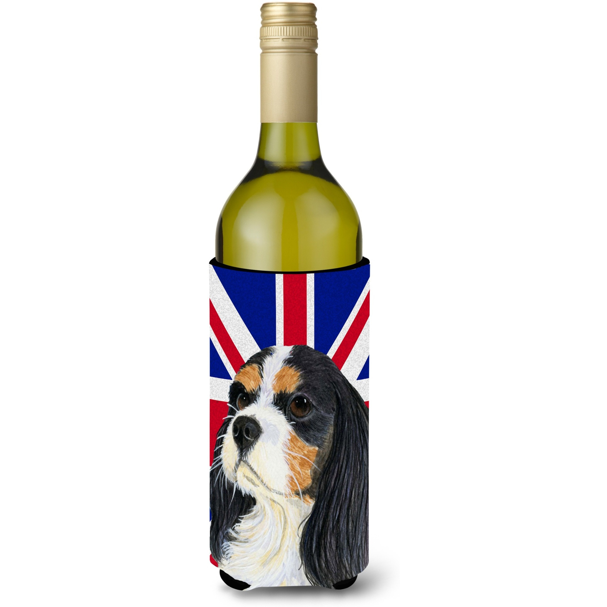 Cavalier Spaniel with English Union Jack British Flag Wine Bottle Beverage Insulator Hugger LH9476LITERK