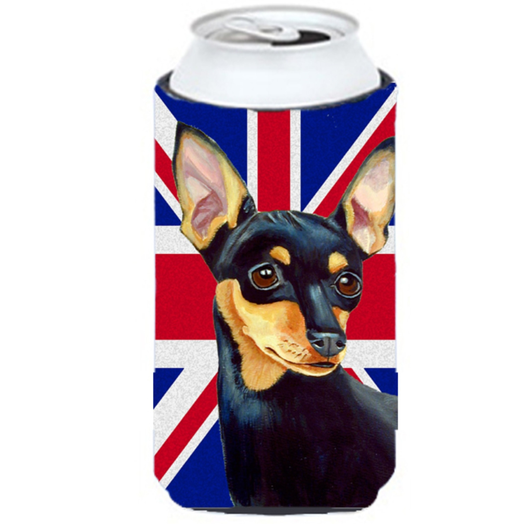 Min Pin with English Union Jack British Flag Tall Boy Beverage Insulator Hugger LH9487TBC