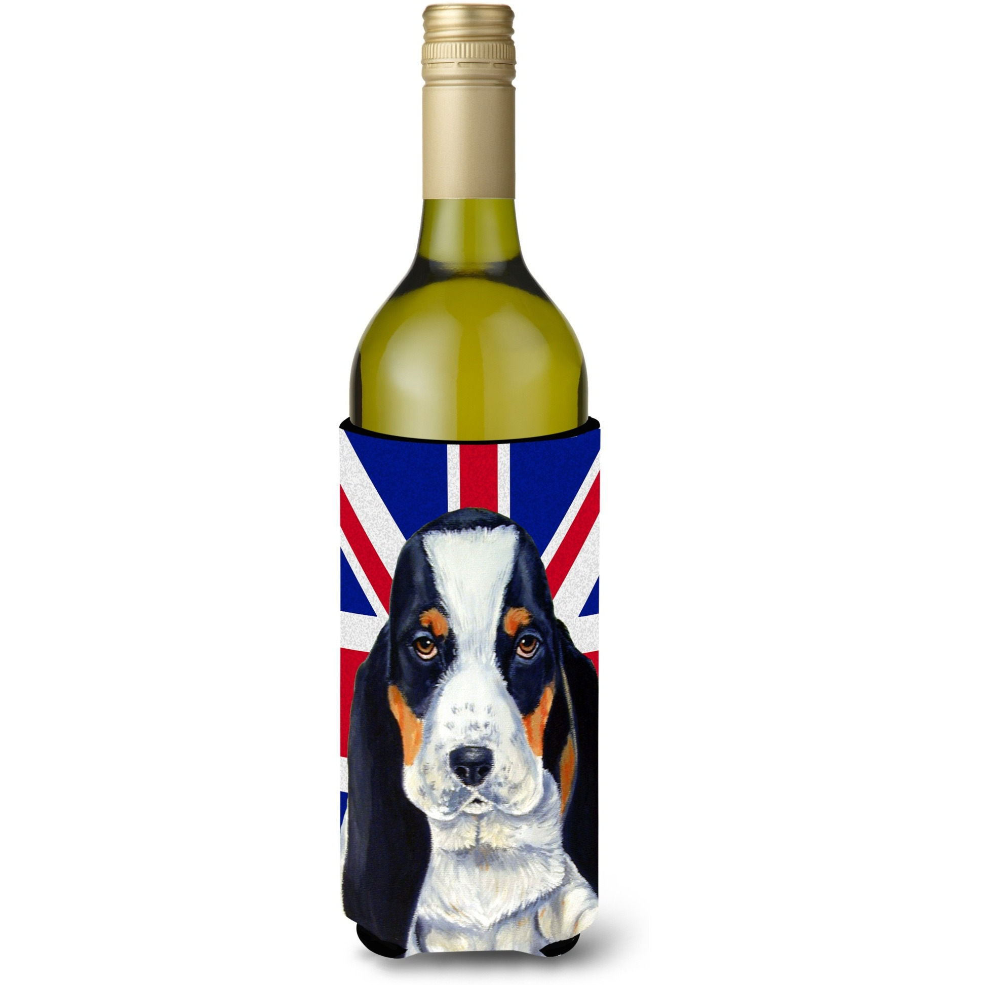 Basset Hound with English Union Jack British Flag Wine Bottle Beverage Insulator Hugger LH9481LITERK