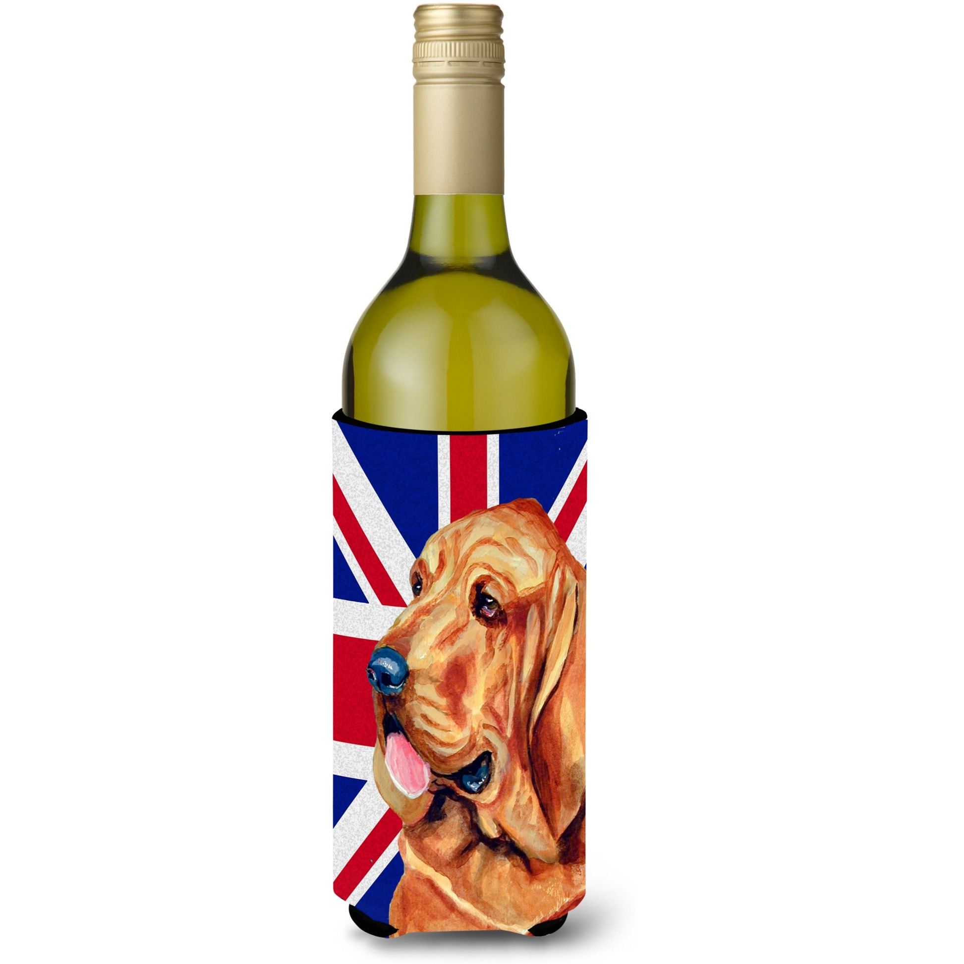 Bloodhound with English Union Jack British Flag Wine Bottle Beverage Insulator Hugger LH9483LITERK