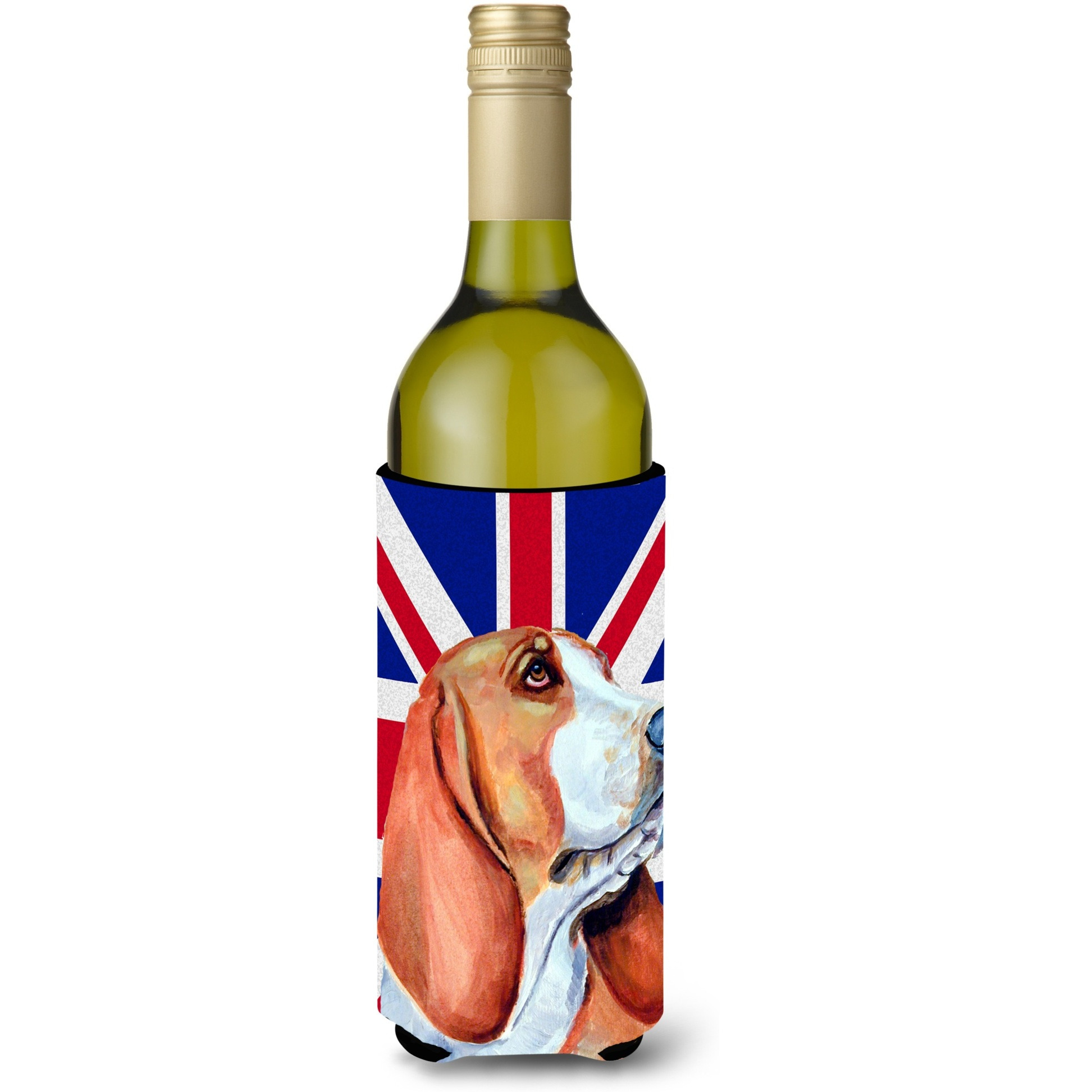 Basset Hound with English Union Jack British Flag Wine Bottle Beverage Insulator Hugger LH9484LITERK