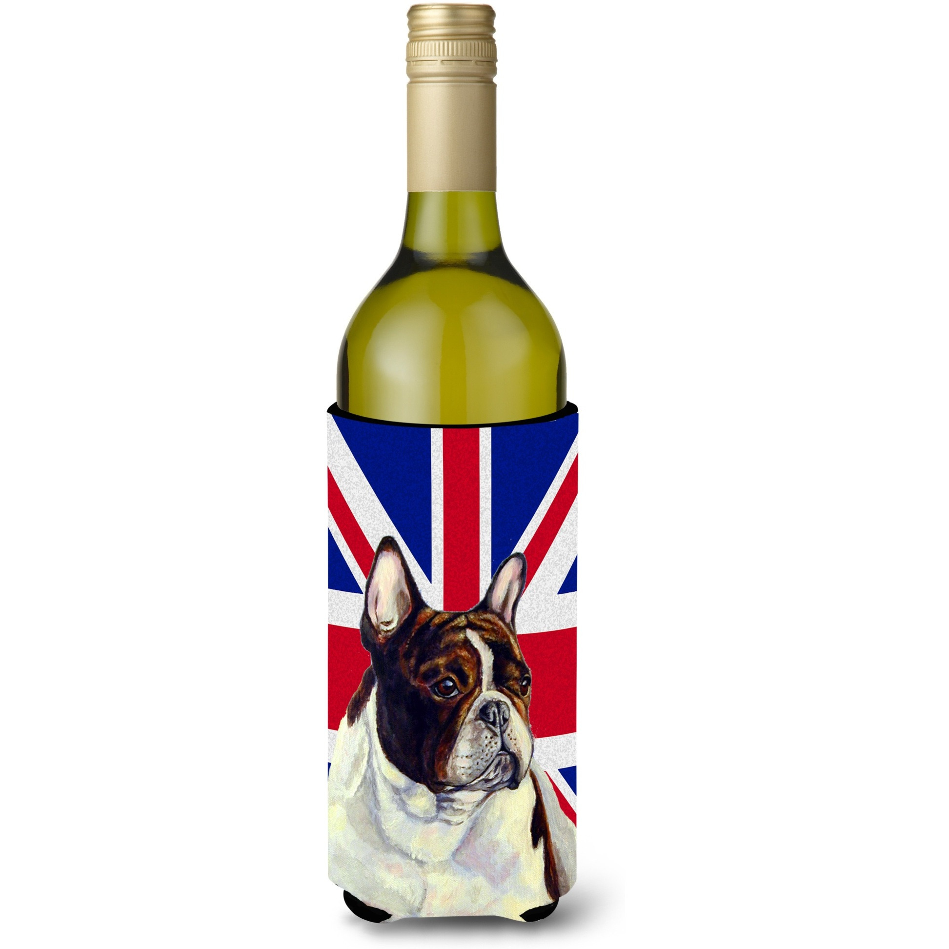 French Bulldog with English Union Jack British Flag Wine Bottle Beverage Insulator Hugger LH9489LITERK