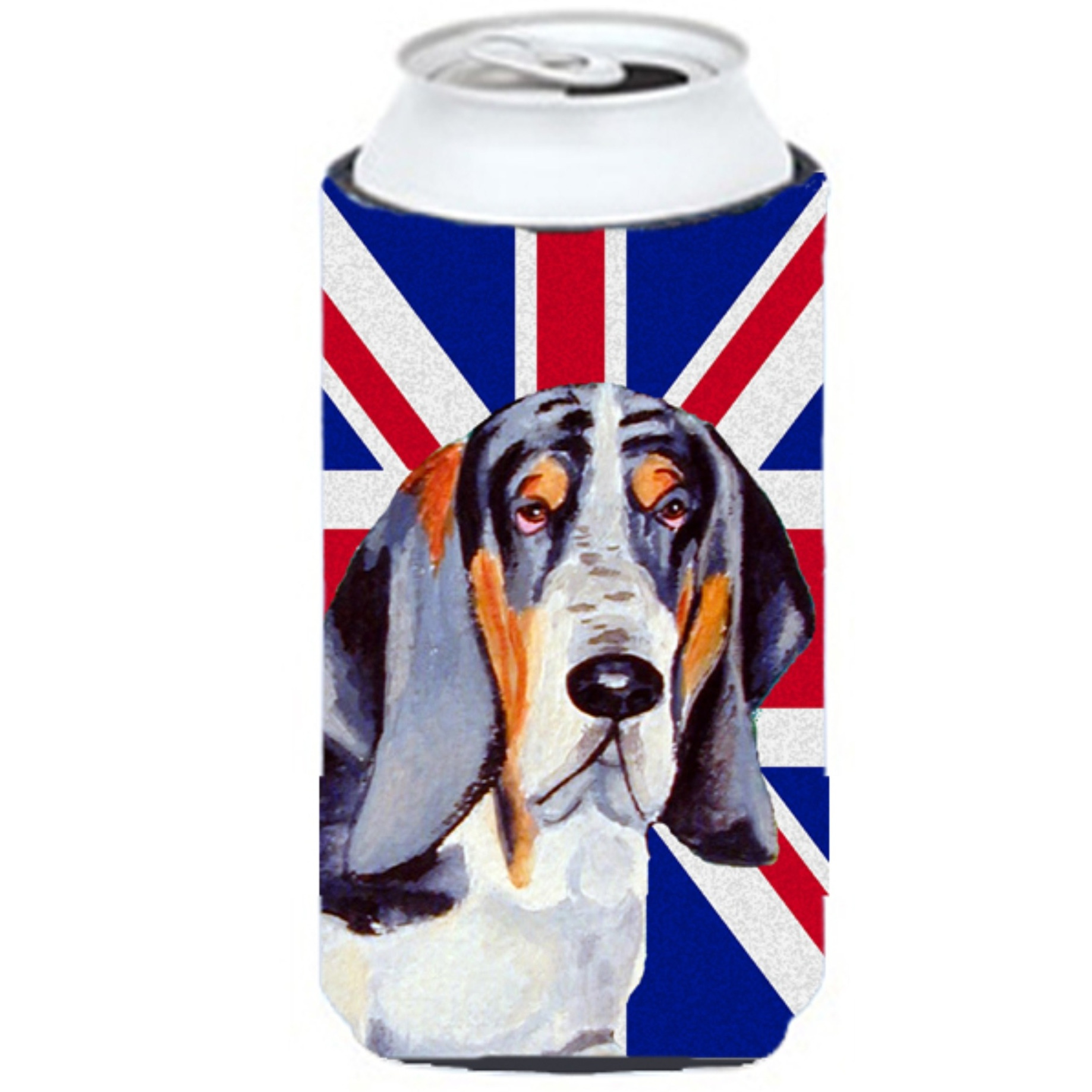 Basset Hound with English Union Jack British Flag Tall Boy Beverage Insulator Hugger LH9479TBC