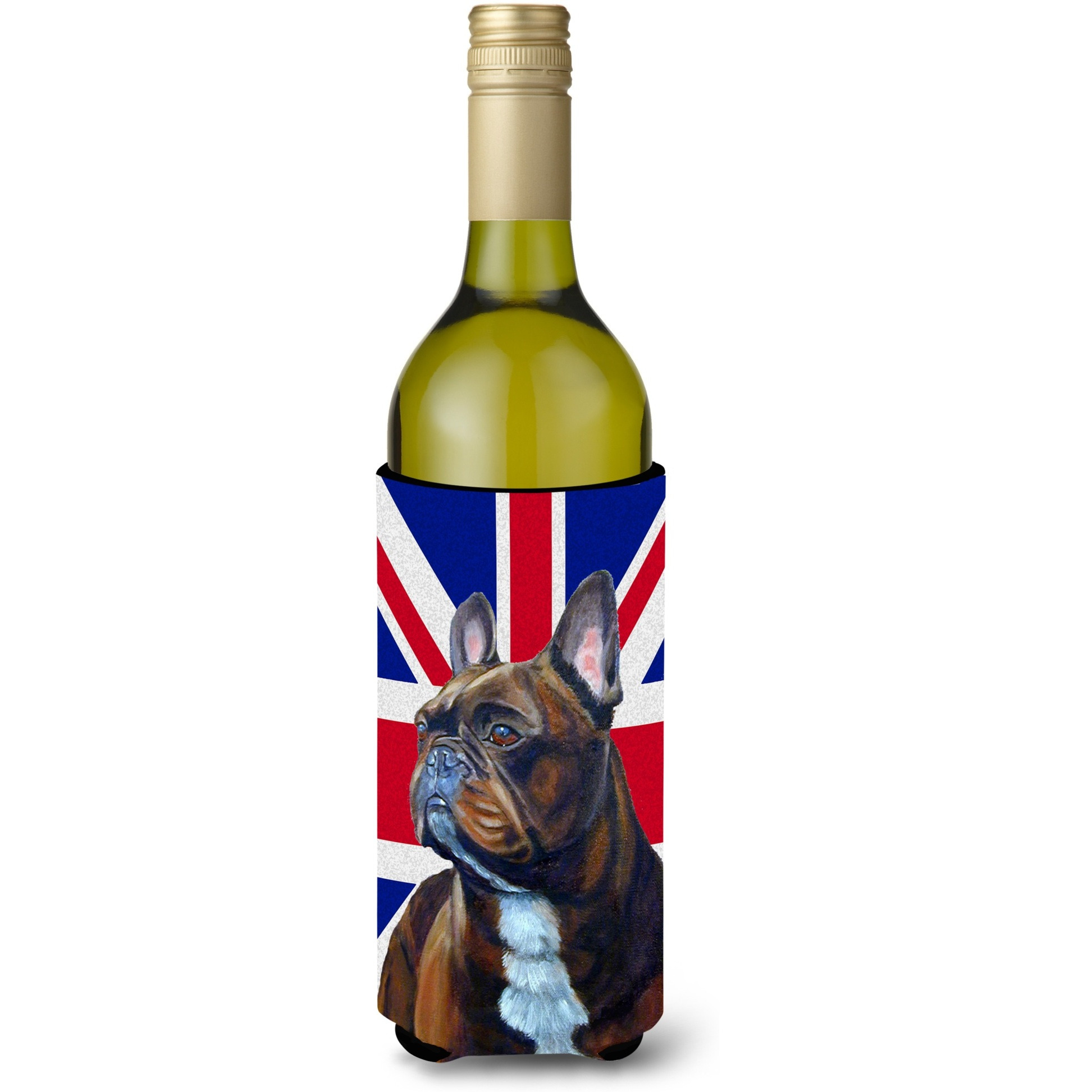 French Bulldog with English Union Jack British Flag Wine Bottle Beverage Insulator Hugger LH9492LITERK